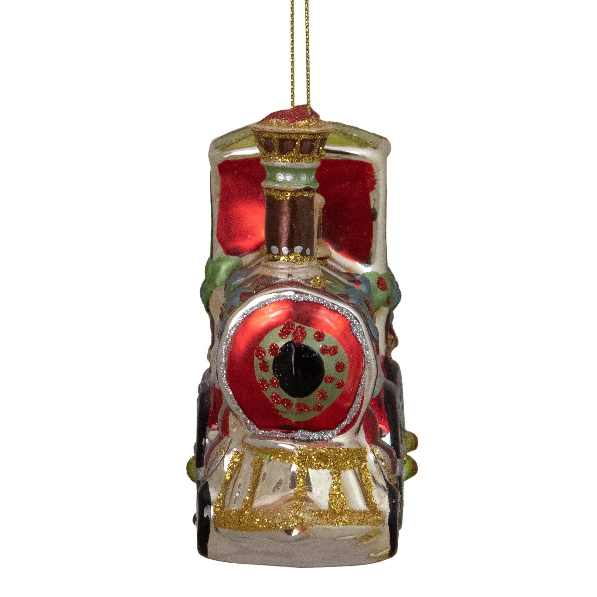 5.5&#x22; Red &#x26; Green Contemporary Train Christmas Ornament