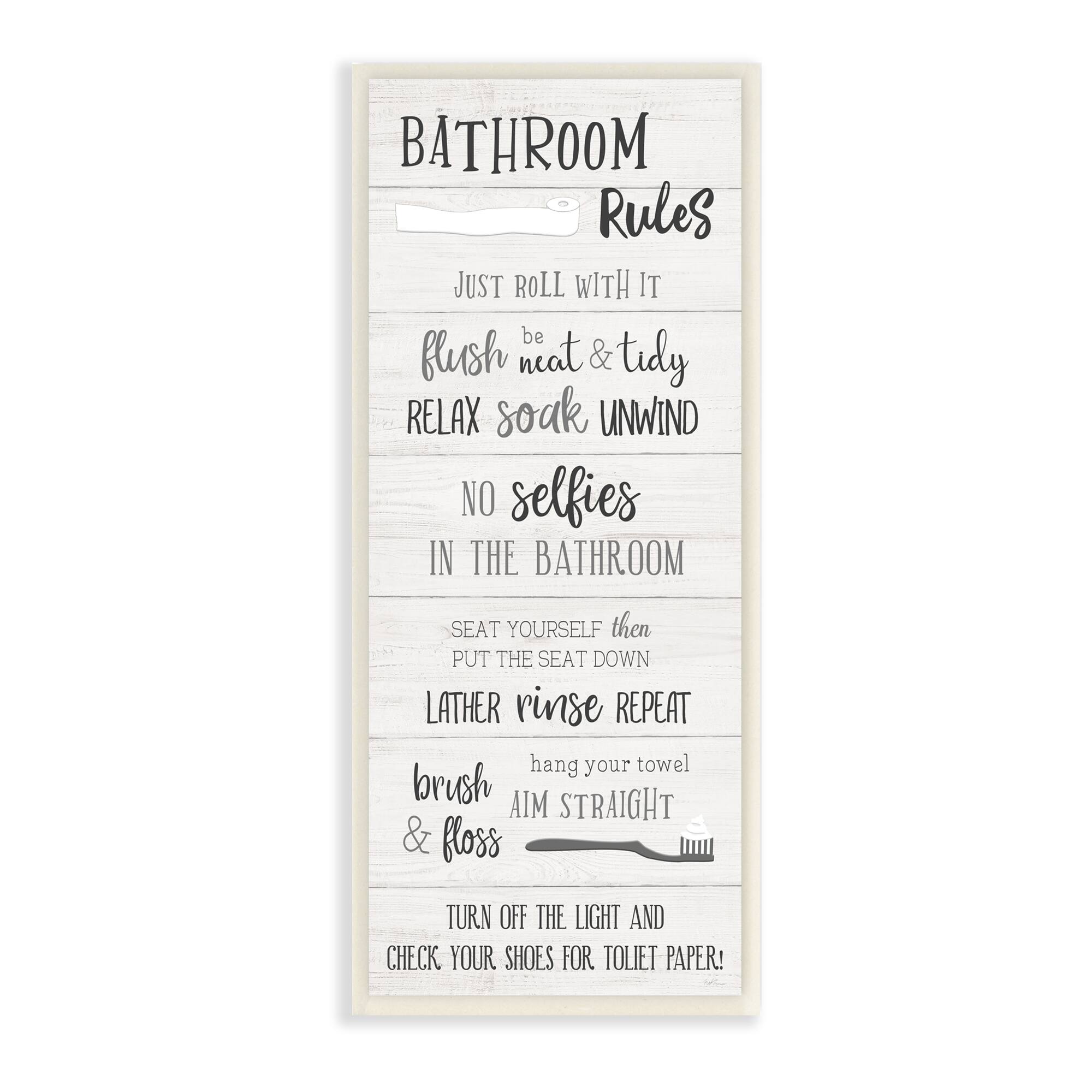 Stupell Industries Bathroom Rules Sign Toilet Paper Fun Phrases,7" x 17"