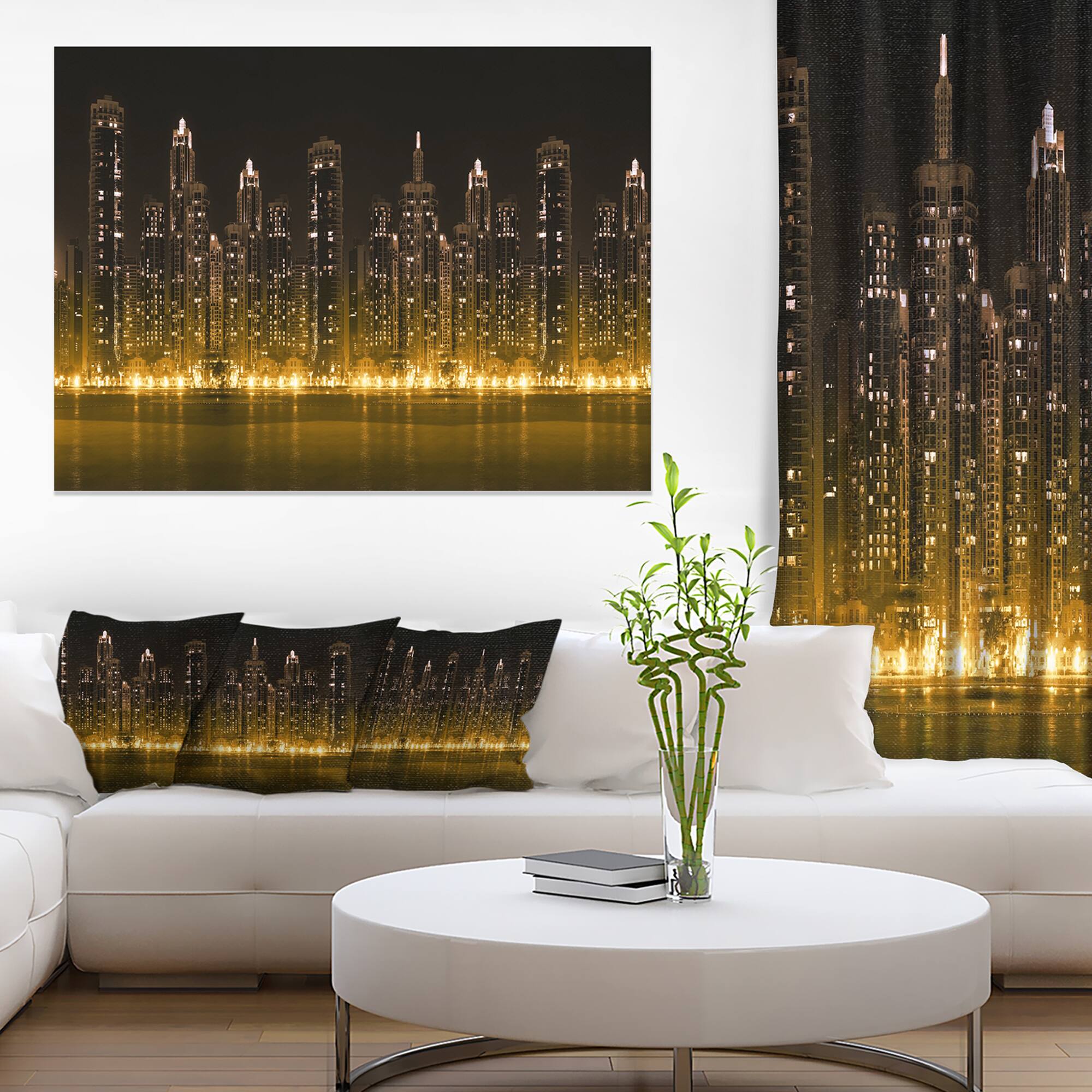 Designart - Modern City with Illuminated Skyscrapers - Cityscape Canvas Print