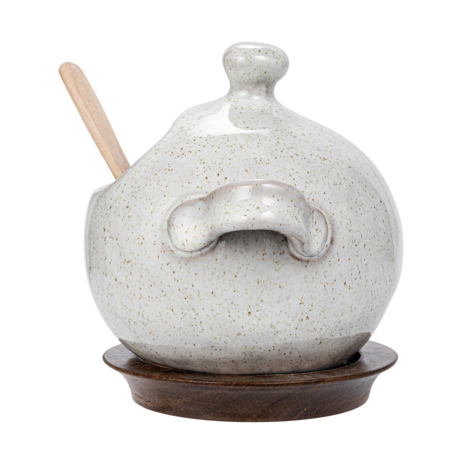 5.5&#x22; Cream Stoneware Salt Jar with Wood Spoon &#x26; Coaster