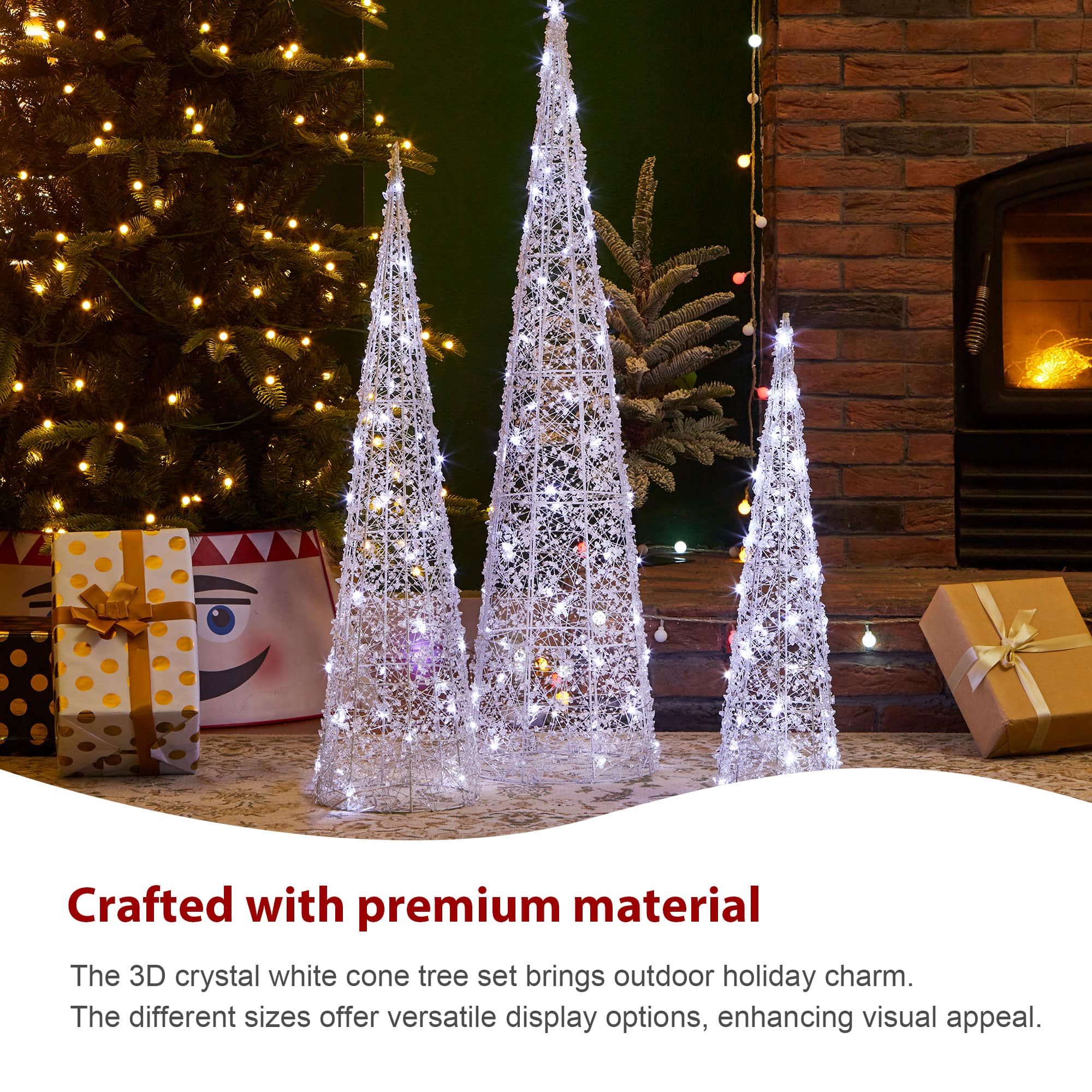 Glitzhome&#xAE; Lighted Christmas Crystal White Cone Tree Outdoor D&#xE9;cor Set