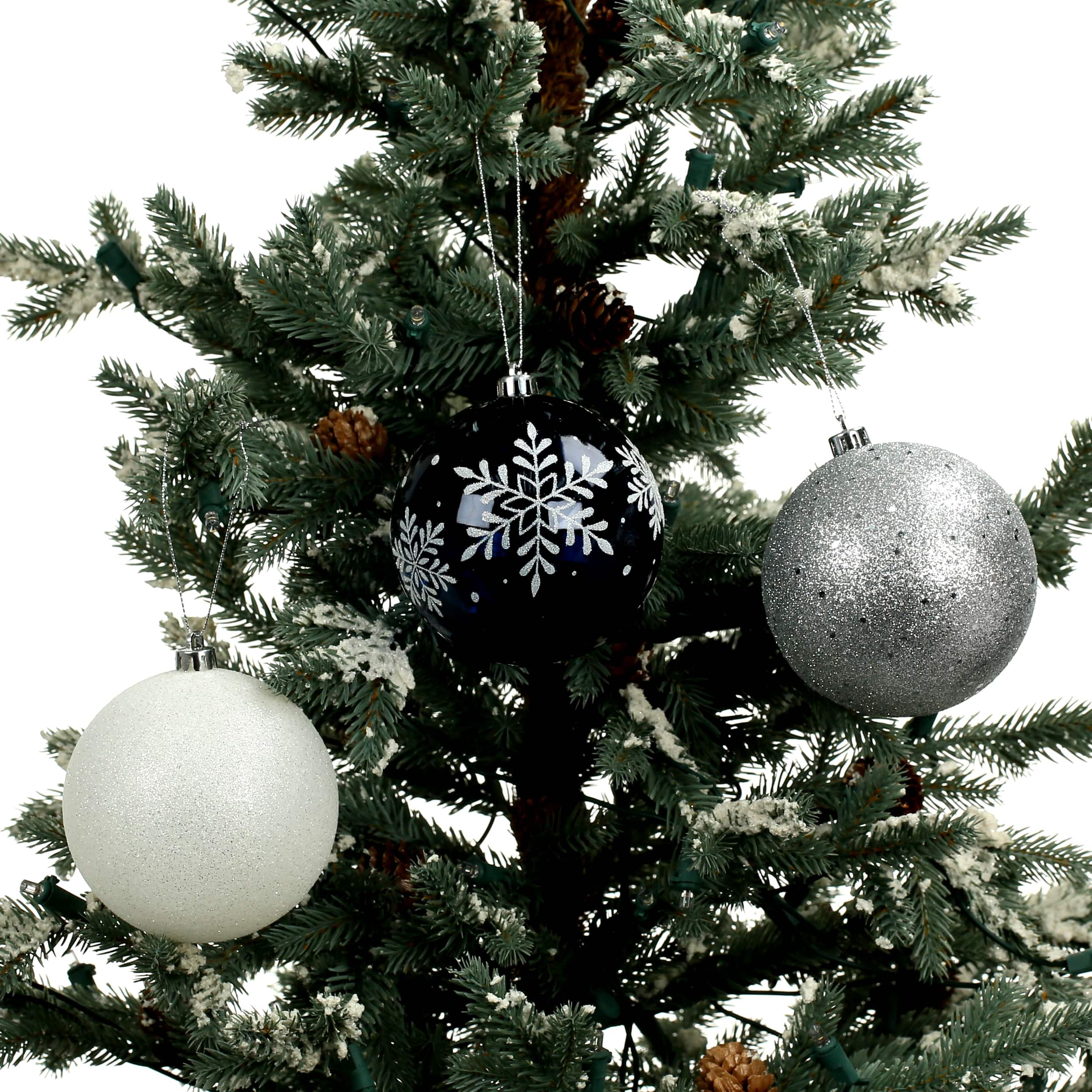 14 Pack 4&#x22; Blue &#x26; Silver Solid, Glitter &#x26; Snowflake Shatterproof Ball Ornaments by Ashland&#xAE;