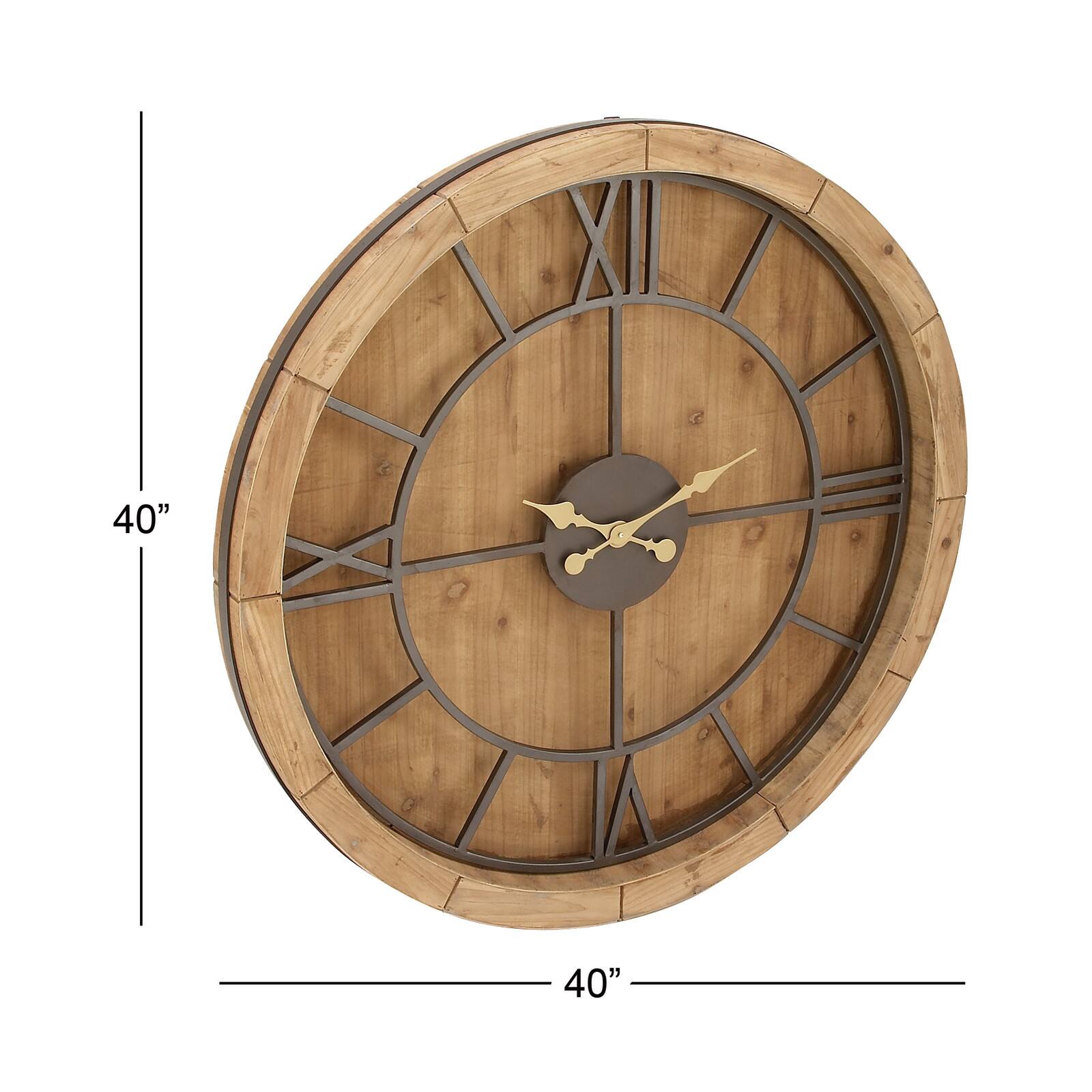 40&#x22; Brown Wood Mediterranean Wall Clock