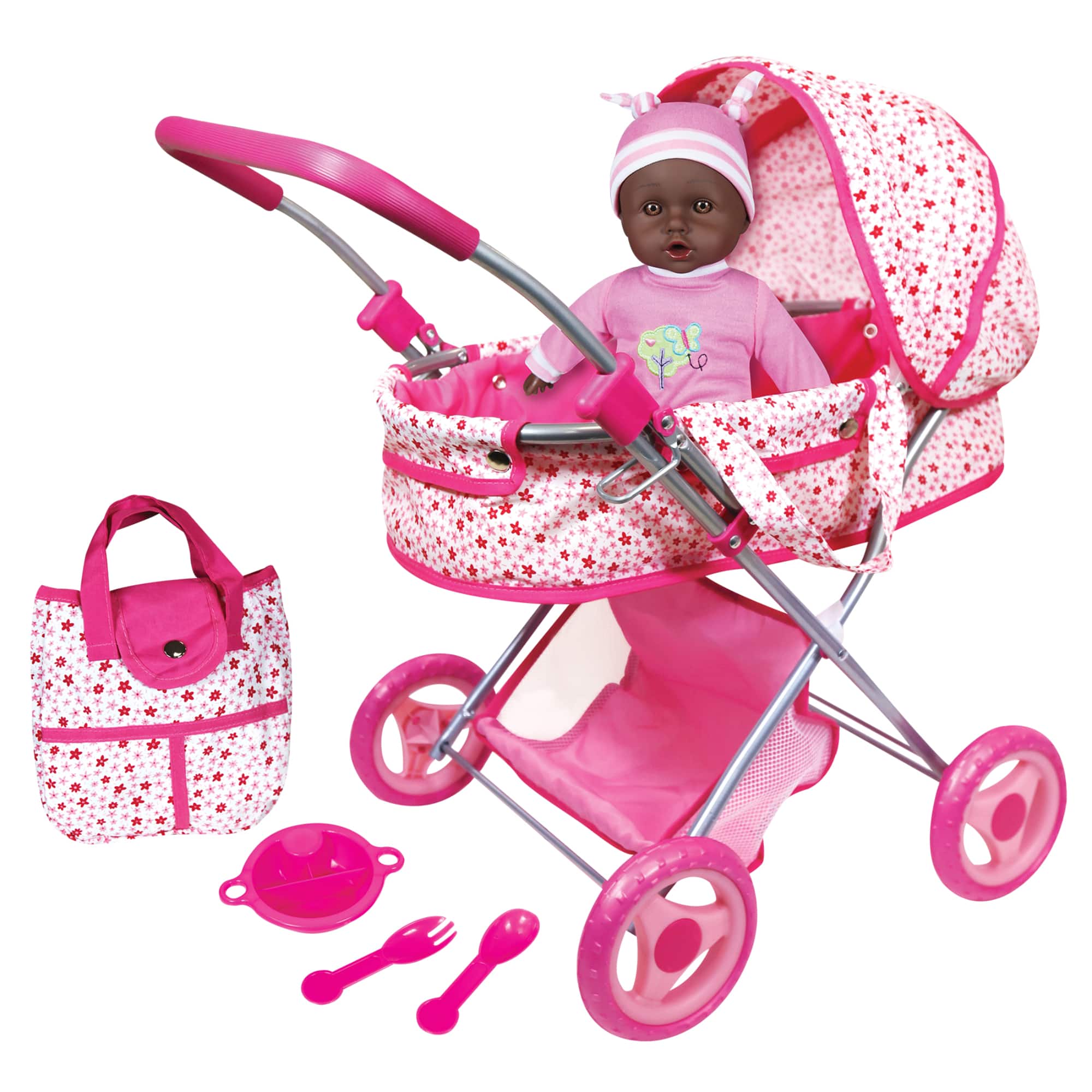 Lissi Dolls Deluxe Doll Pram with 13" African American Baby Doll