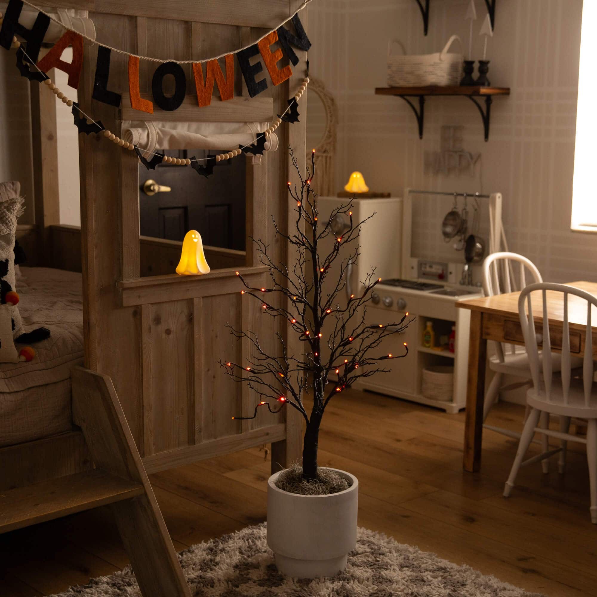 3ft. Pre-Lit Halloween Deluxe Black Twig Artificial Tree with 36 Orange &#x26; Purple LED Lights