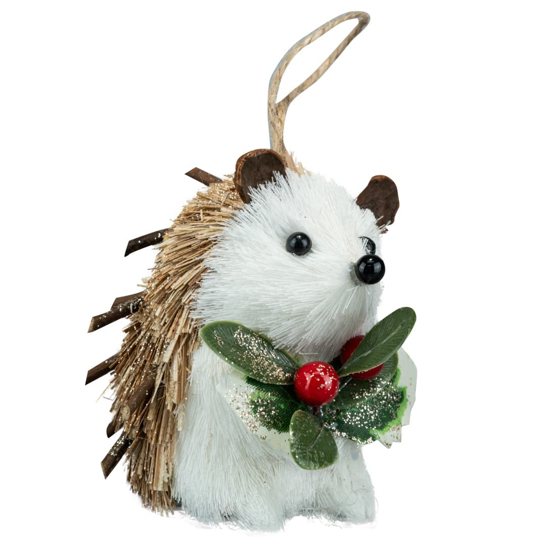 2.75&#x22; Natural Hedgehog with Holly Ornament by Ashland&#xAE;