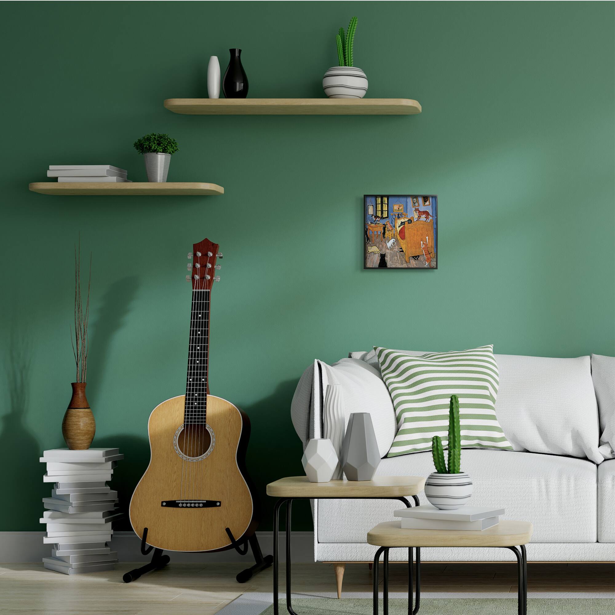 Stupell Industries Cats in The Bedroom Classic Painting Parody Black Framed Wall Art