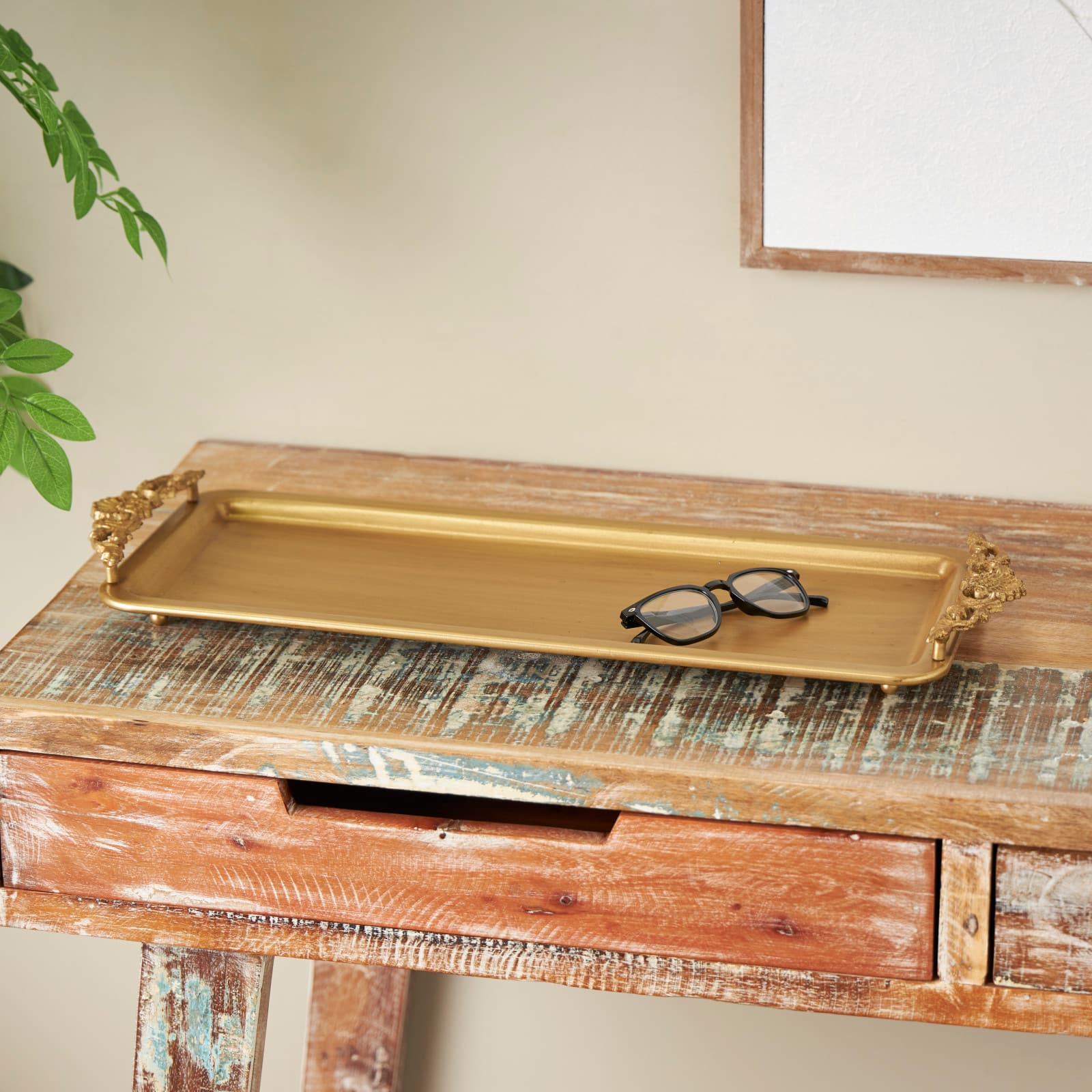 24" Bronze Brushed Metal Tray with Antique Scroll Handles