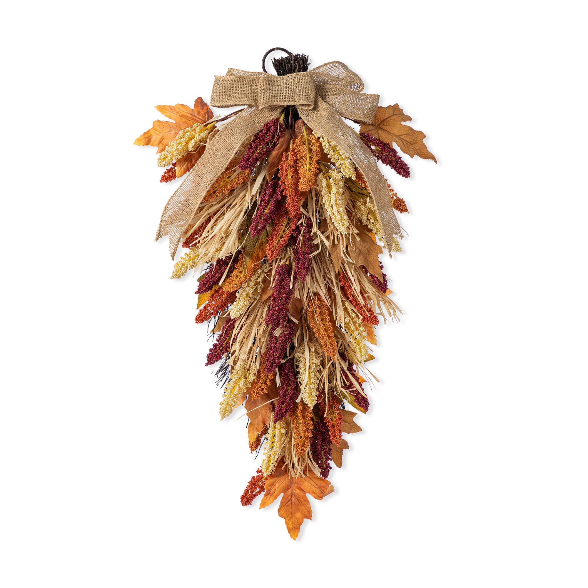 Glitzhome® 28" Fall Sorghum Swag Includes a Black Metal Wreath Hanger
