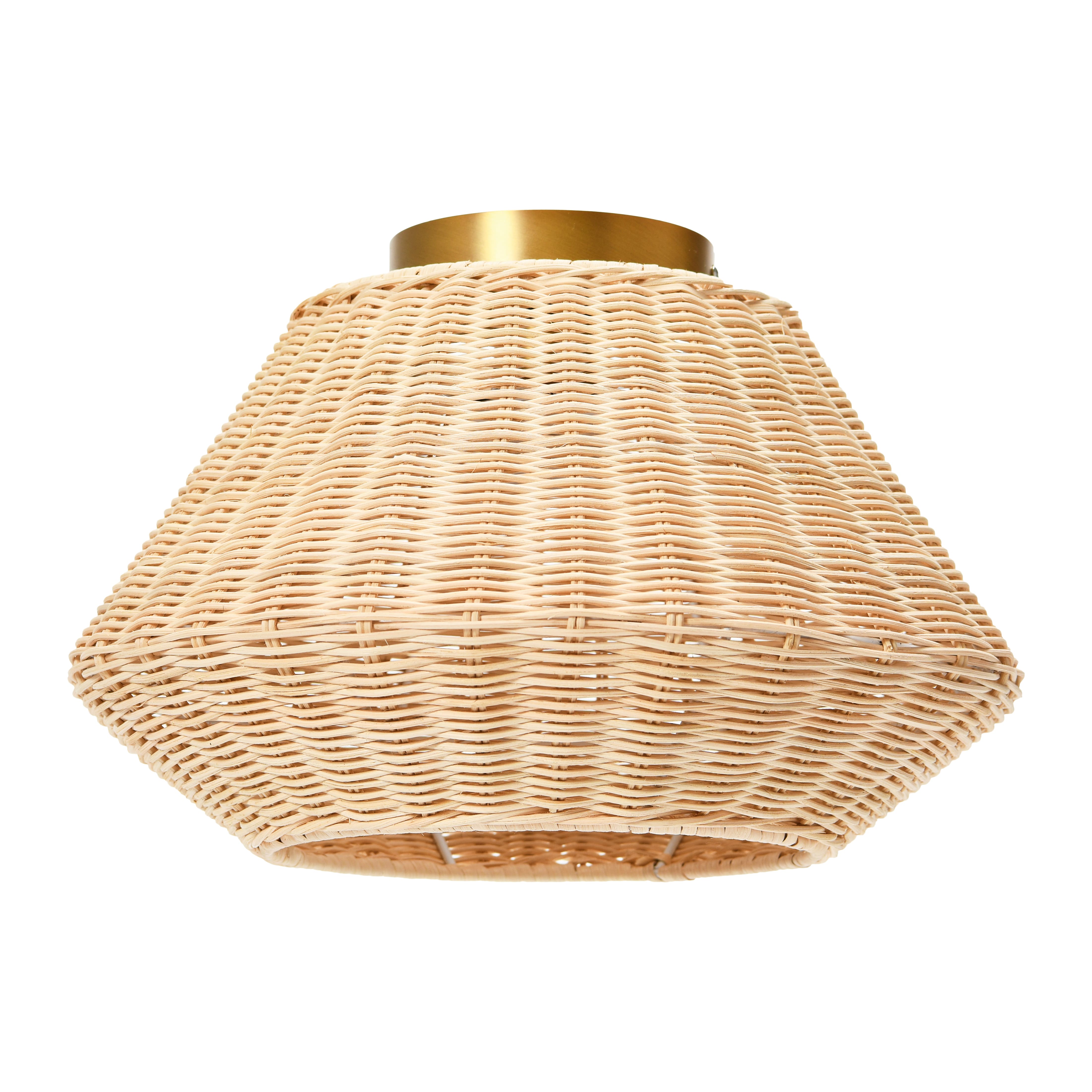 14&#x22; Coastal Ceiling Lamp with Rattan Shade and Iron Base