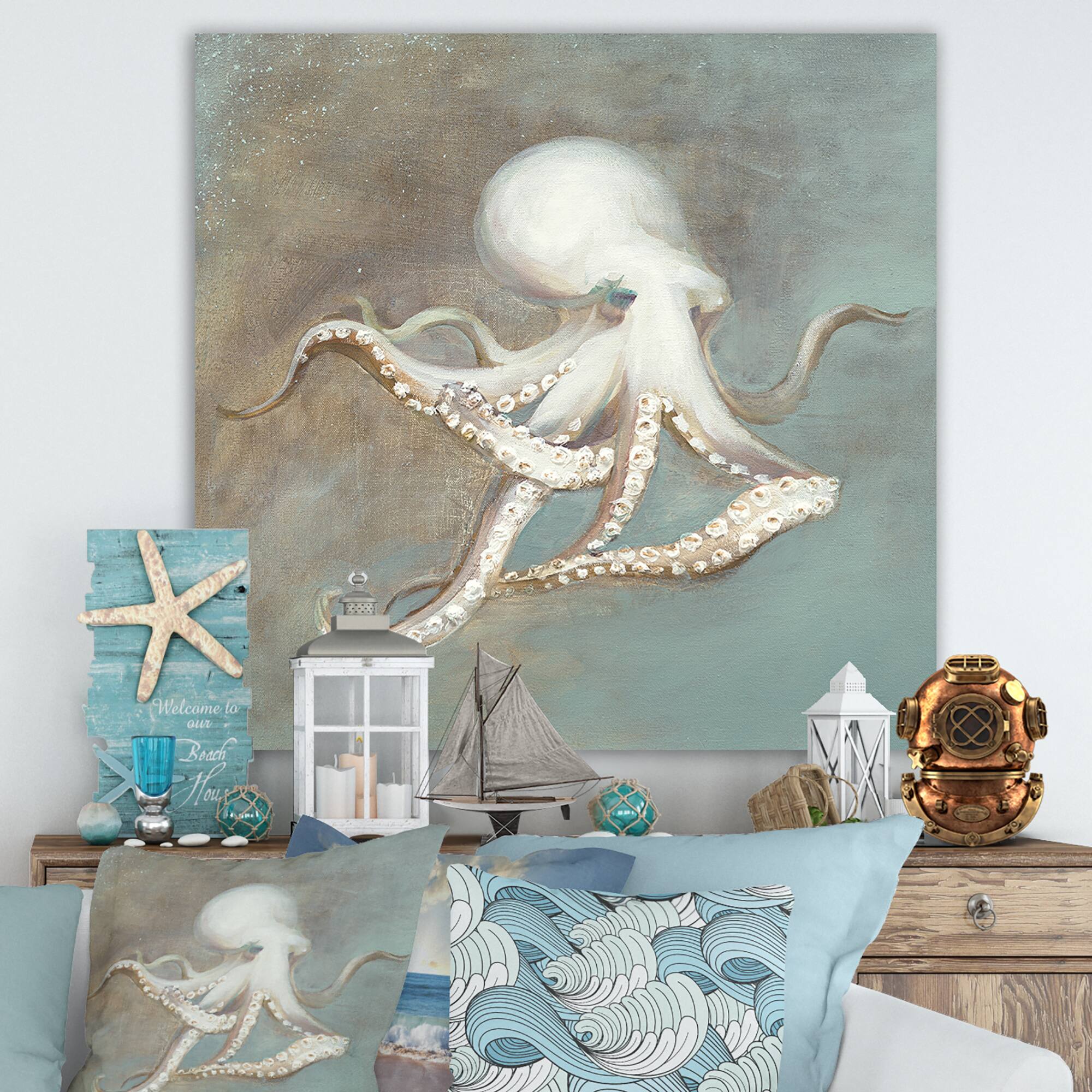 Designart - Octopus Treasures from the Sea - Nautical & Coastal Gallery-wrapped Canvas