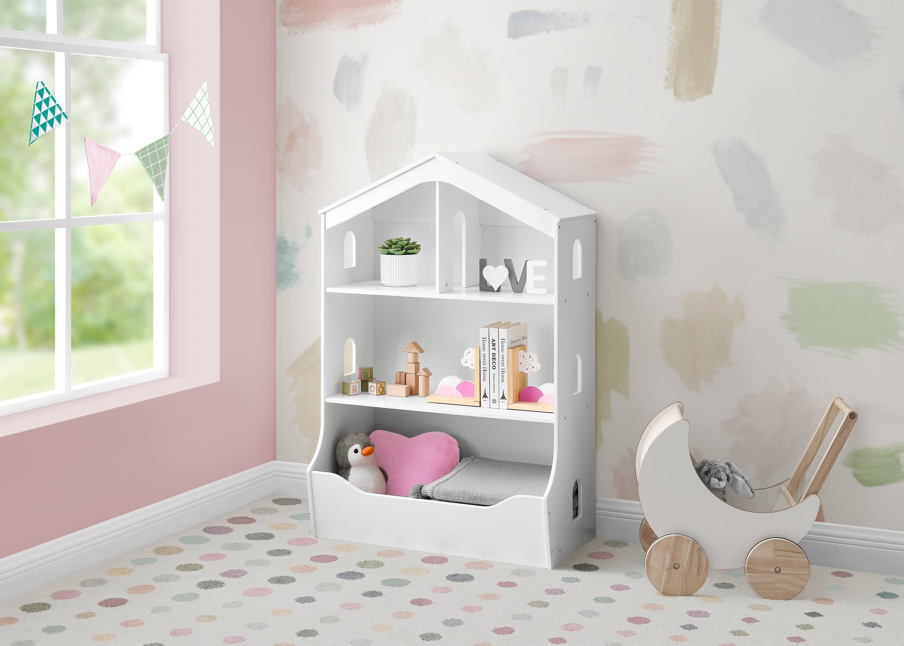 Delta Children Bianca White Playhouse Bookcase with Toy Storage