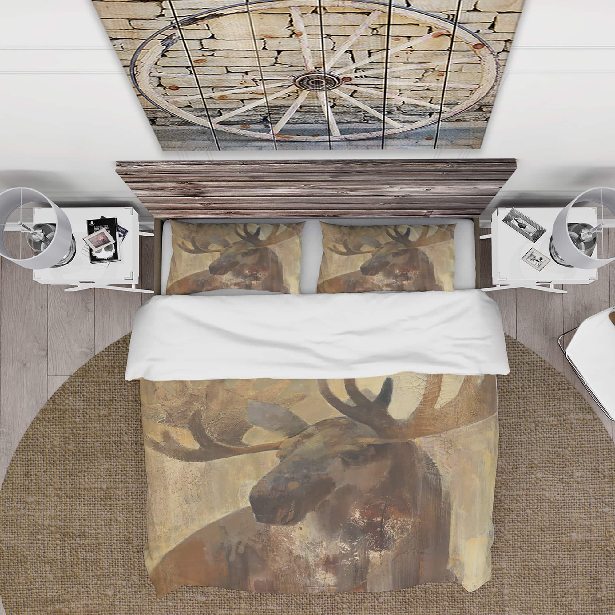 Designart &#x27;Into the Wild Gold Moose&#x27; Farmhouse Bedding Set - Duvet Cover &#x26; Shams