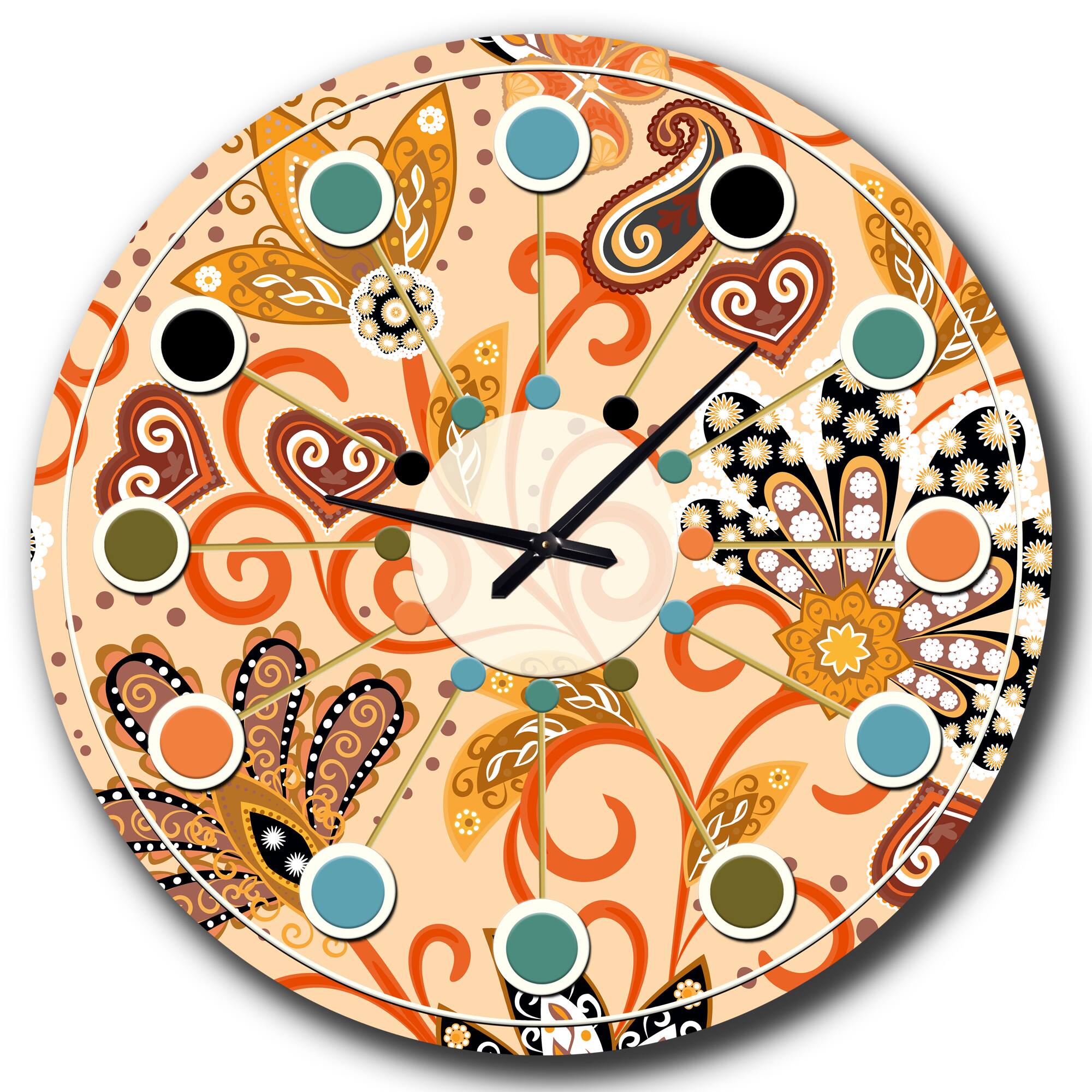 Designart 'Retro Indian Floral Batik Iii Mid-Century Modern Wall Clock