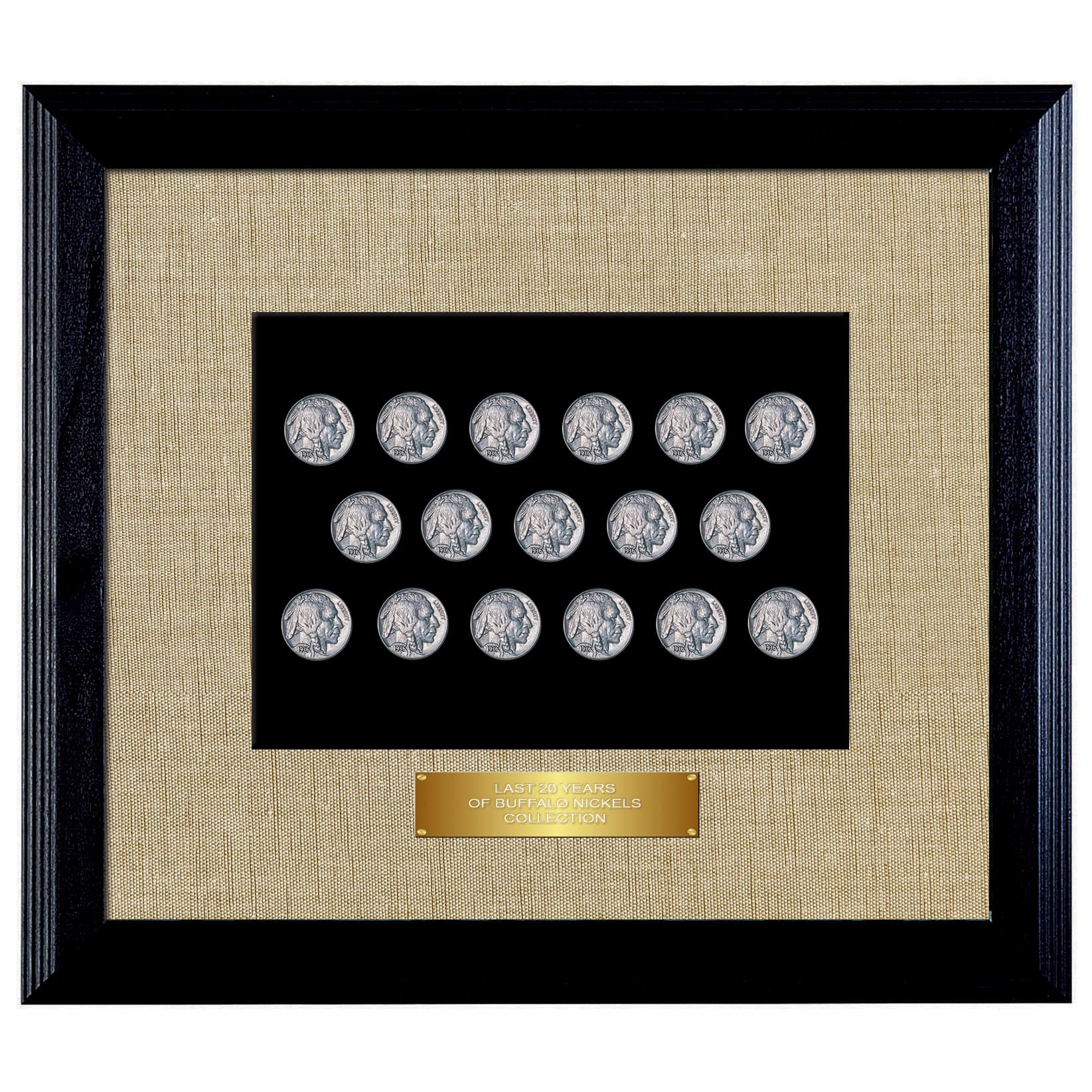 Last 20 Years of Buffalo Nickels in Wood Frame