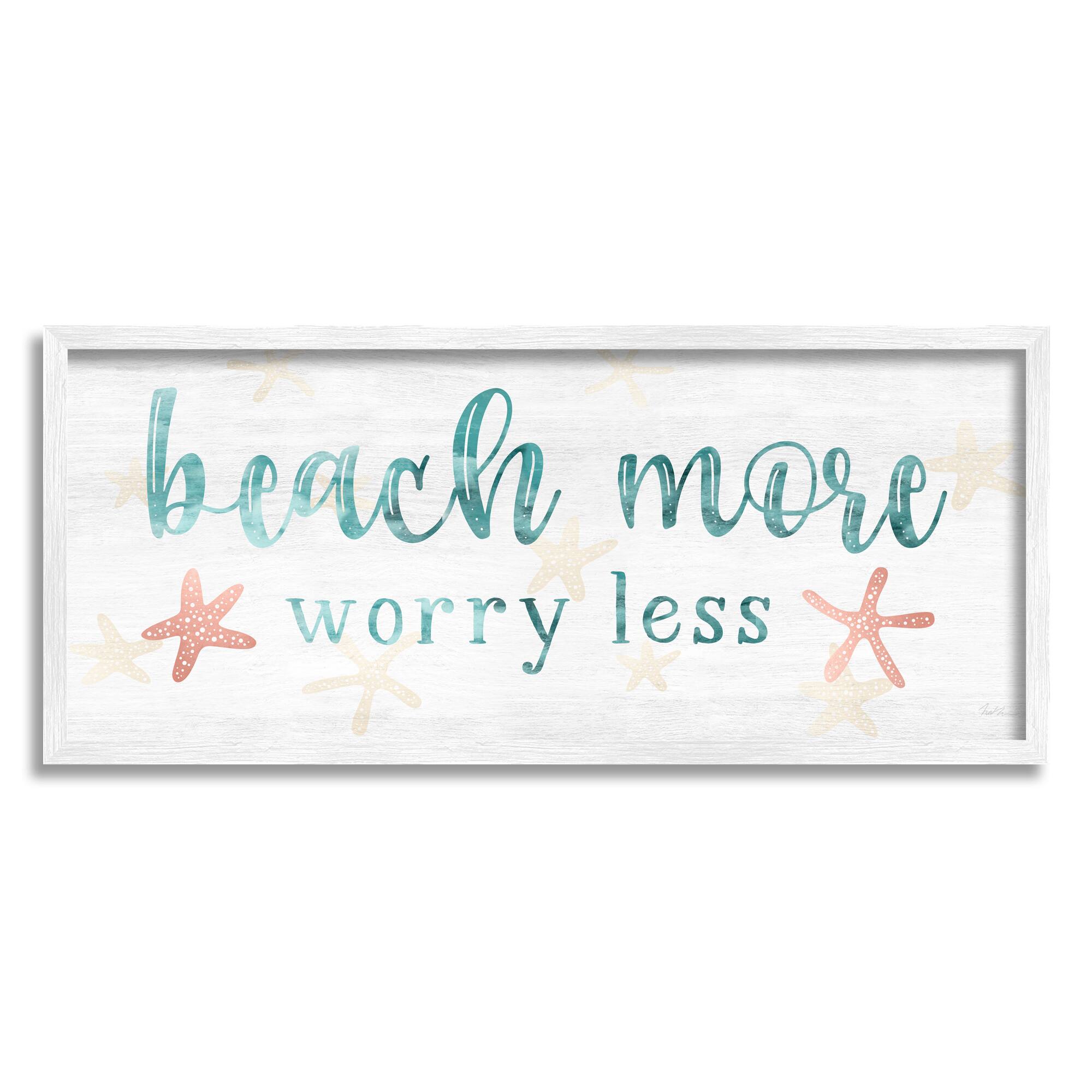 Stupell Industries Beach More Worry Less Nautical Sign Red Starfish Framed Wall Art