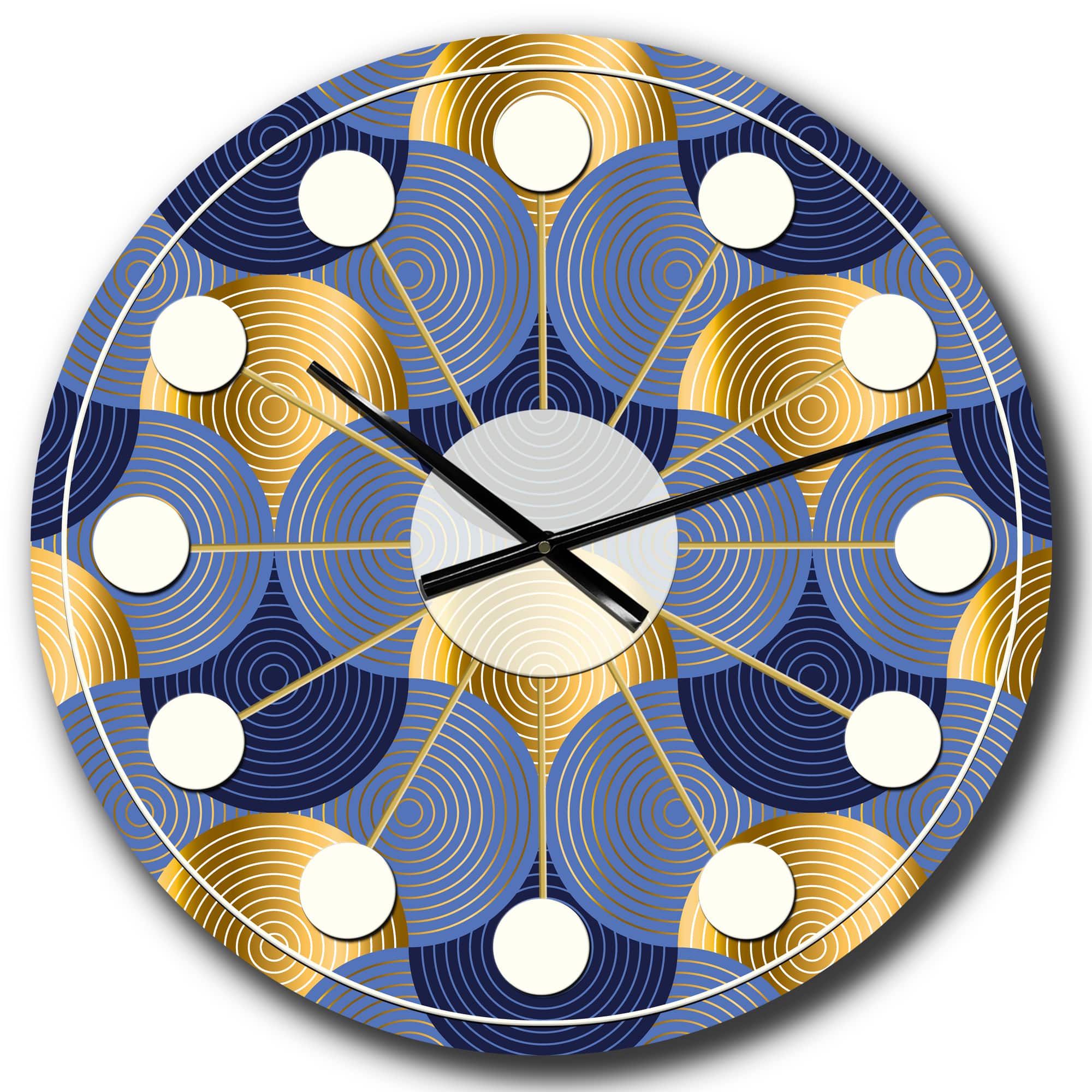 Designart 'Retro Luxury Waves In Gold And Blue Viii Mid-Century Modern Wall Clock