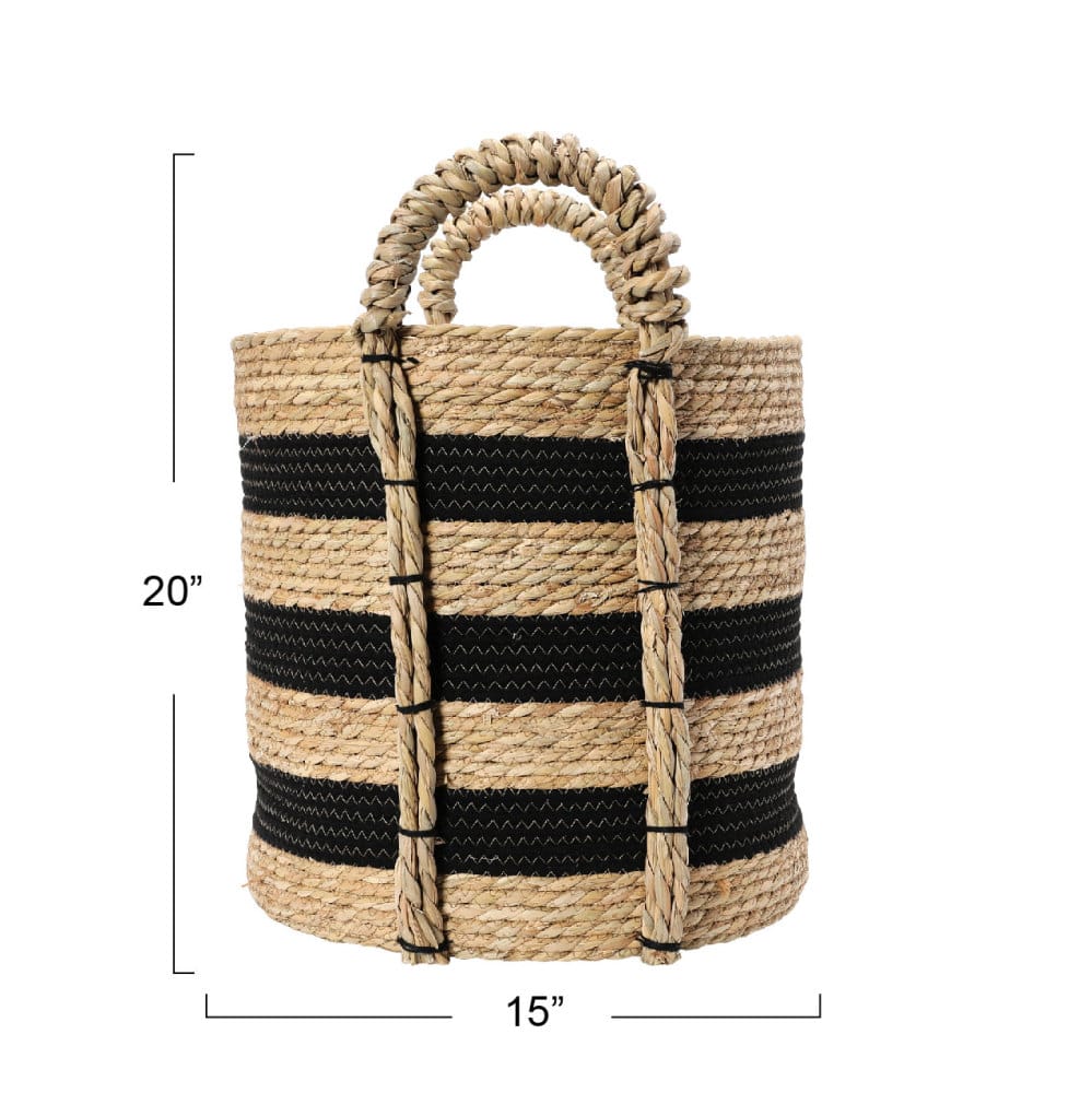Household Essentials 20&#x22; Black &#x26; Natural Stripes Braided Basket with Handles