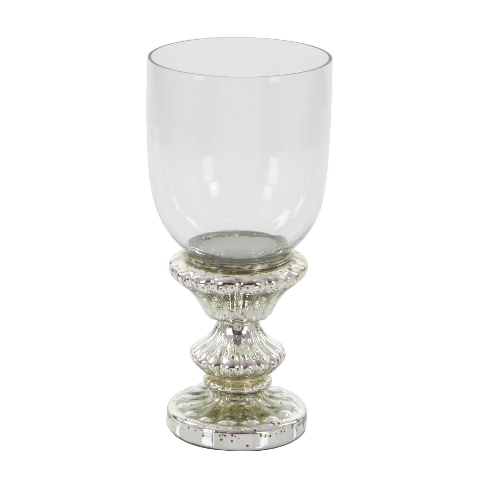 14&#x22; Silver Glass Traditional Candle Holder