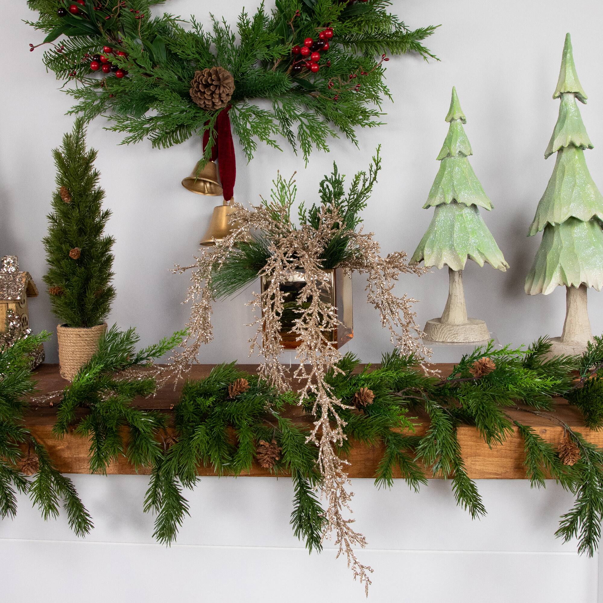 24" Golden Glittered Pine Christmas Spray