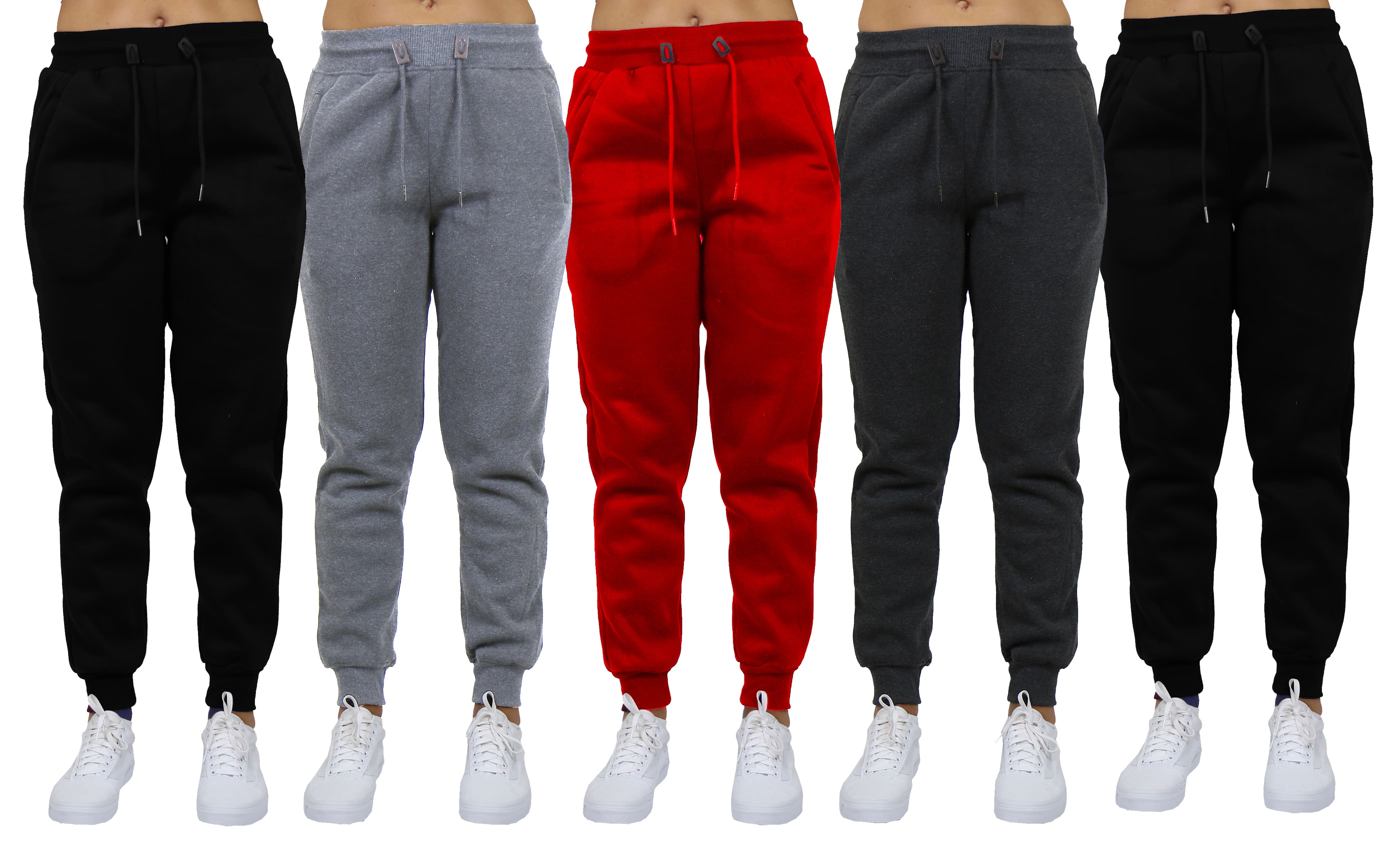 Galaxy by Harvic Women's Relaxed Fit Fleece-Lined Jogger Sweatpants 5 Pack