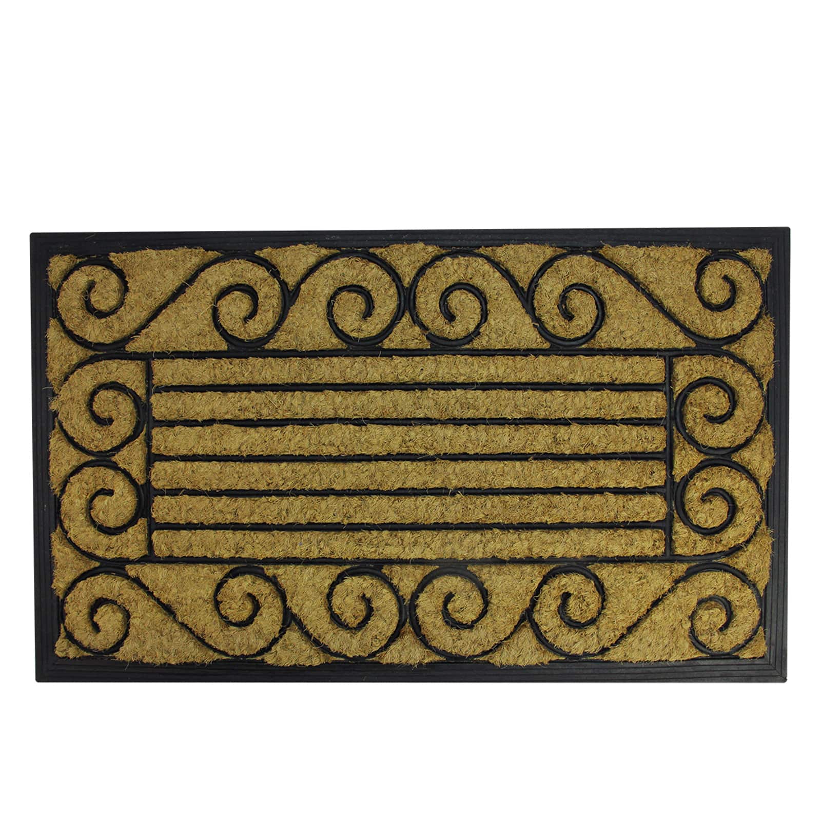 Black & Beige Rubber Coir Outdoor Rectangular Door Mat