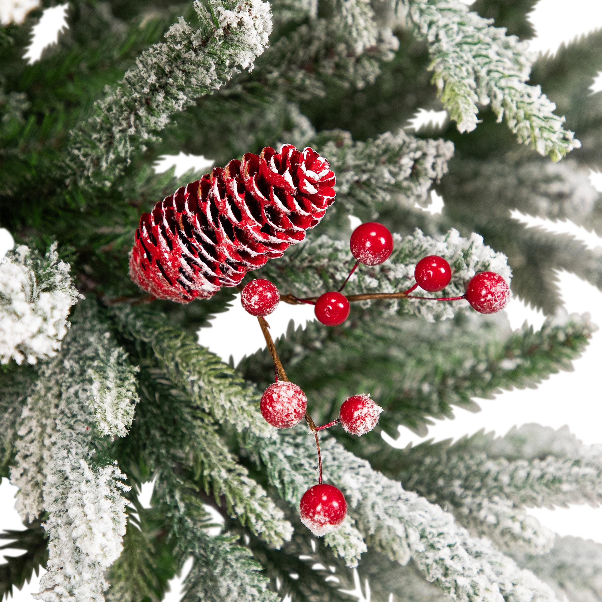 6.5ft. Unlit Real Touch&#x2122; Flocked Grove Fir Full Artificial Christmas Tree with Red Berries &#x26; Pinecones