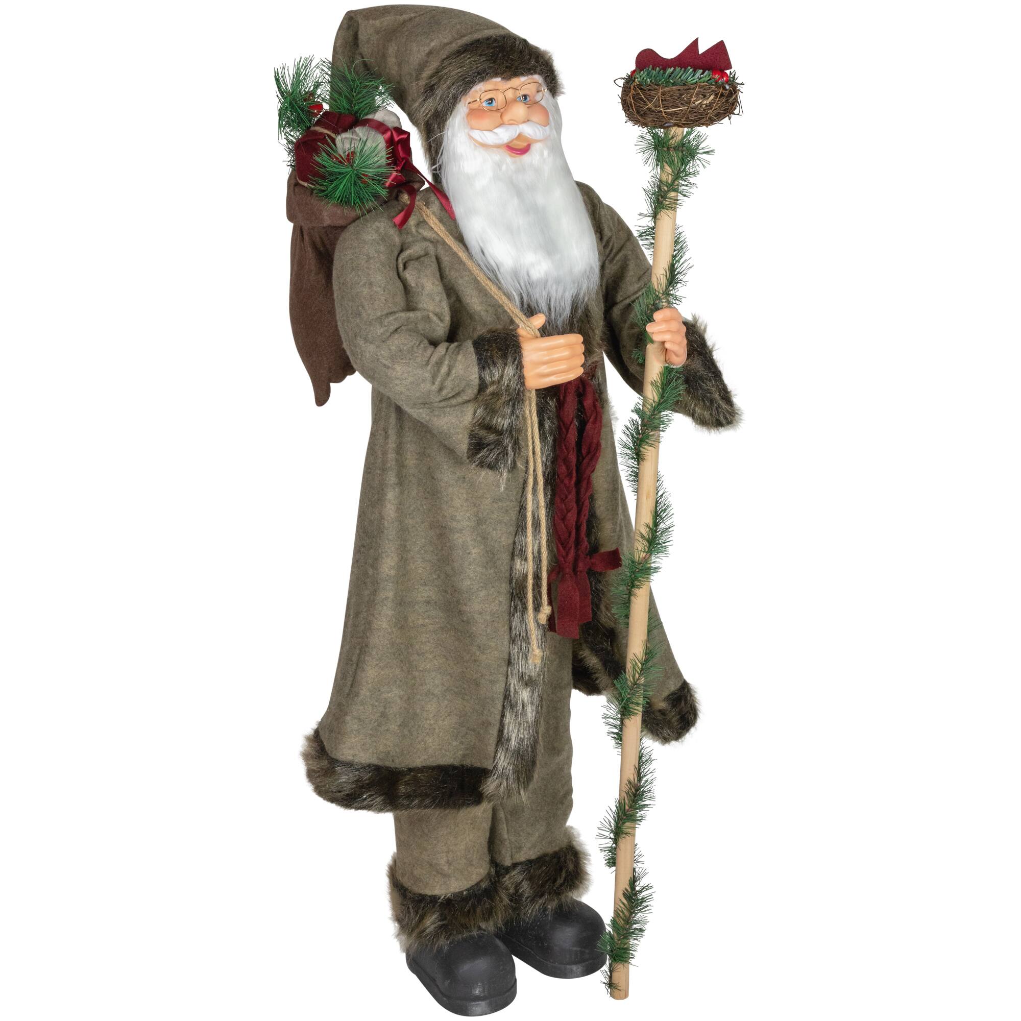 4ft. Olive Green & Burgundy Red Standing Santa Claus with Gift Bag Christmas Figure