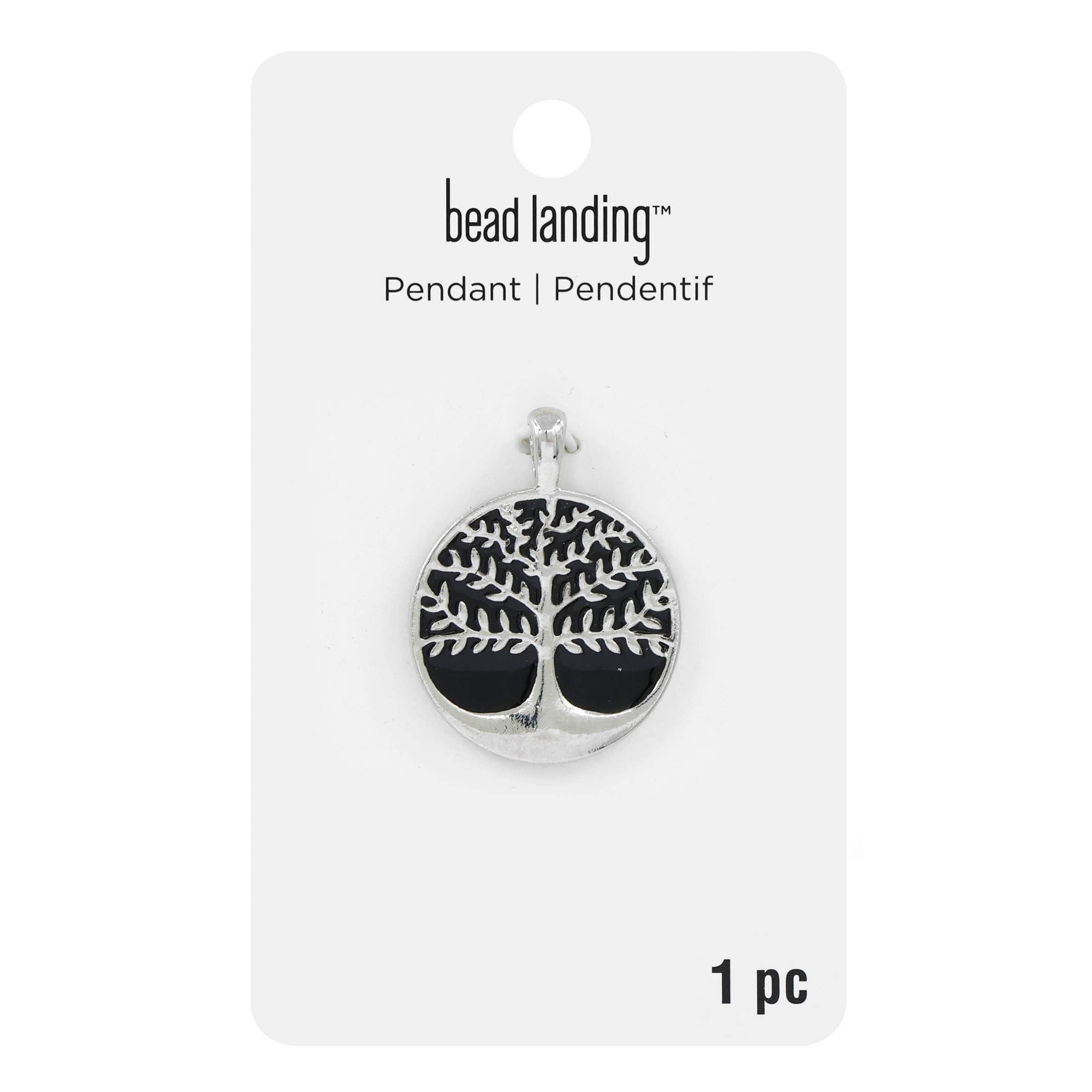 Silver &#x26; Black Round Tree of Life Pendant by Bead Landing&#x2122;