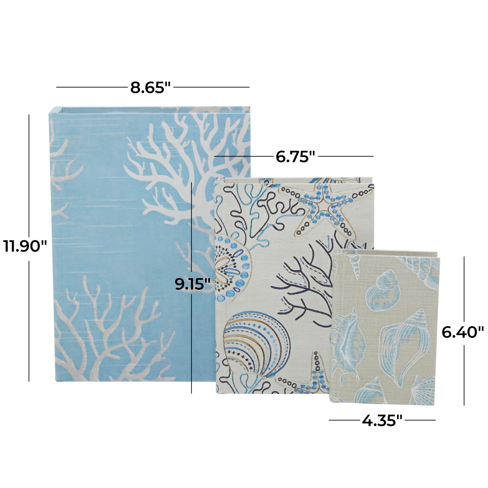Light Blue Nature Print Canvas Faux Book Box Set