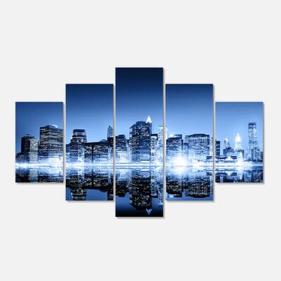 Designart - Night New York City Mirrored - Cityscape Canvas Art Print ...