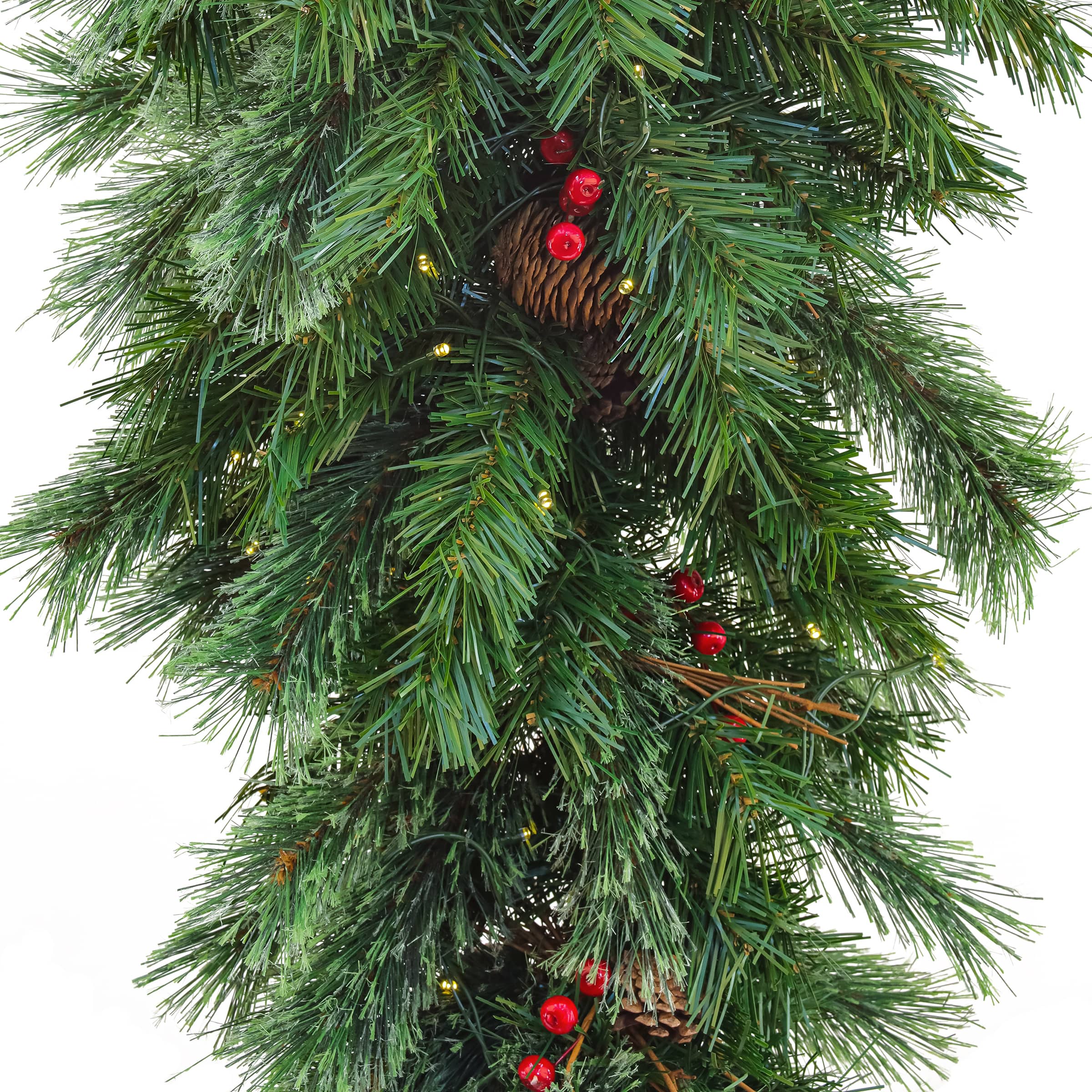 36&#x22; Glistening Pine Teardrop with Pine Cones, Red Berries &#x26; Twigs