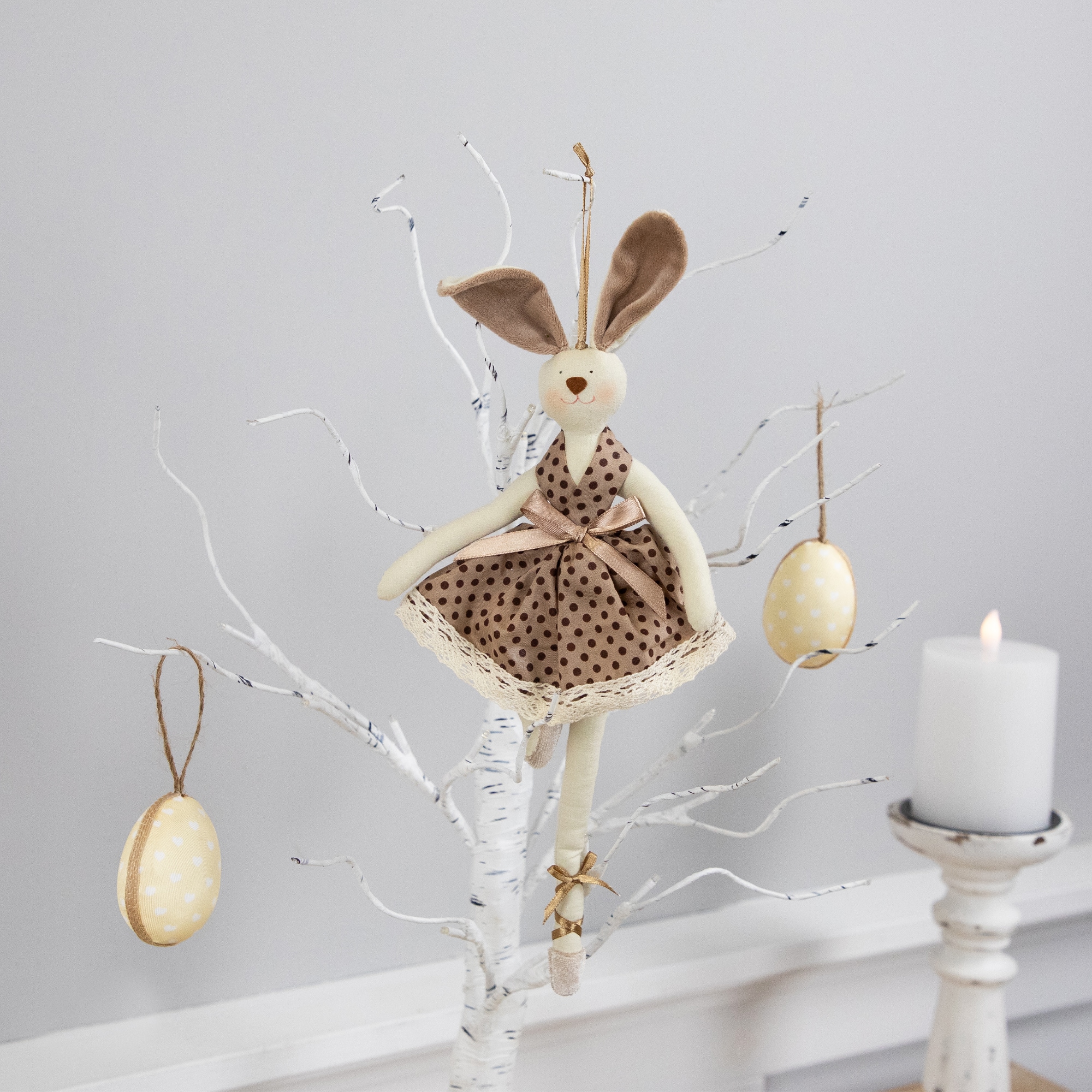 13&#x22; Brown Plush Ballerina Bunny Hanging Easter D&#xE9;cor