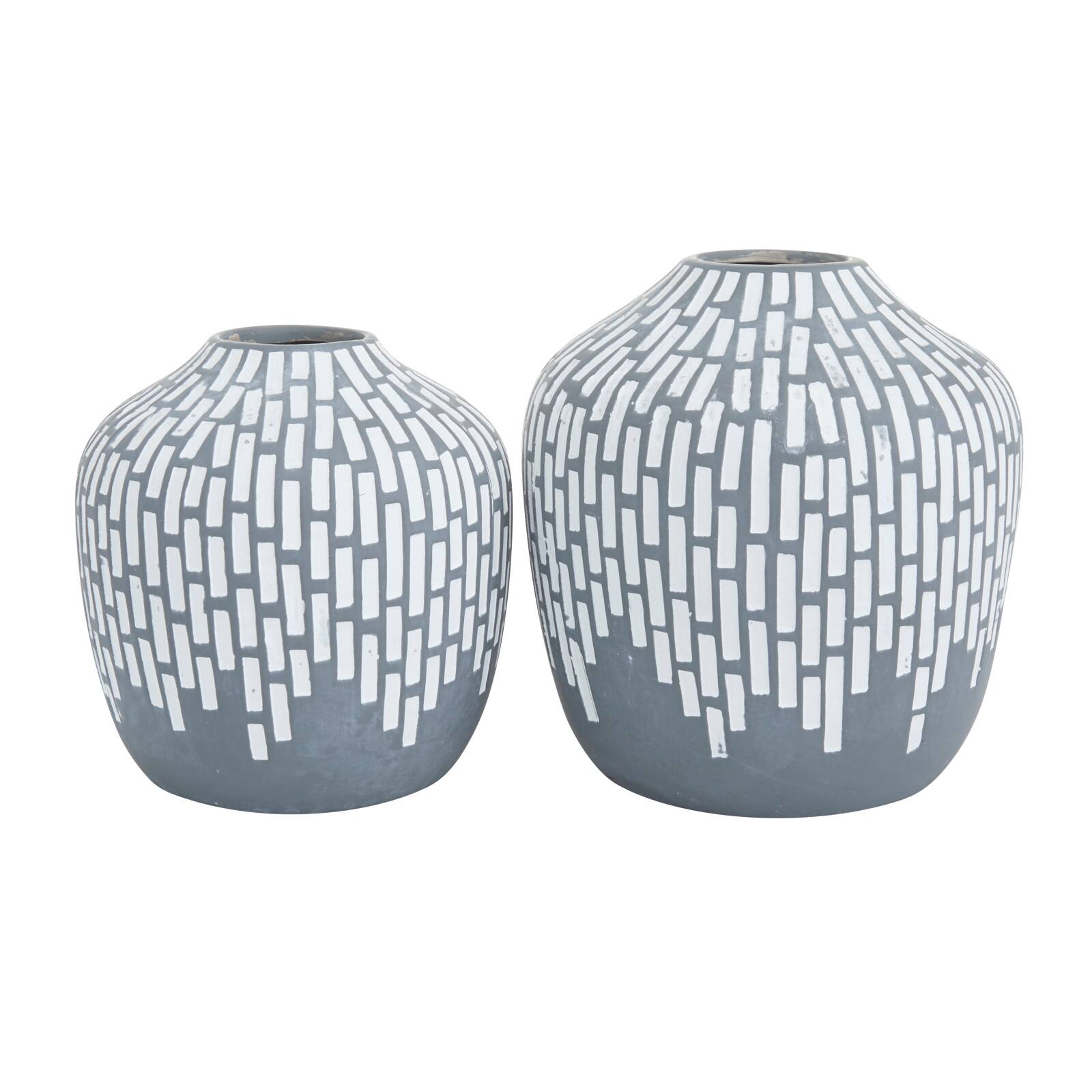 Set of 2 Grey Ceramic Modern Vases, 7" x 13" x 6"