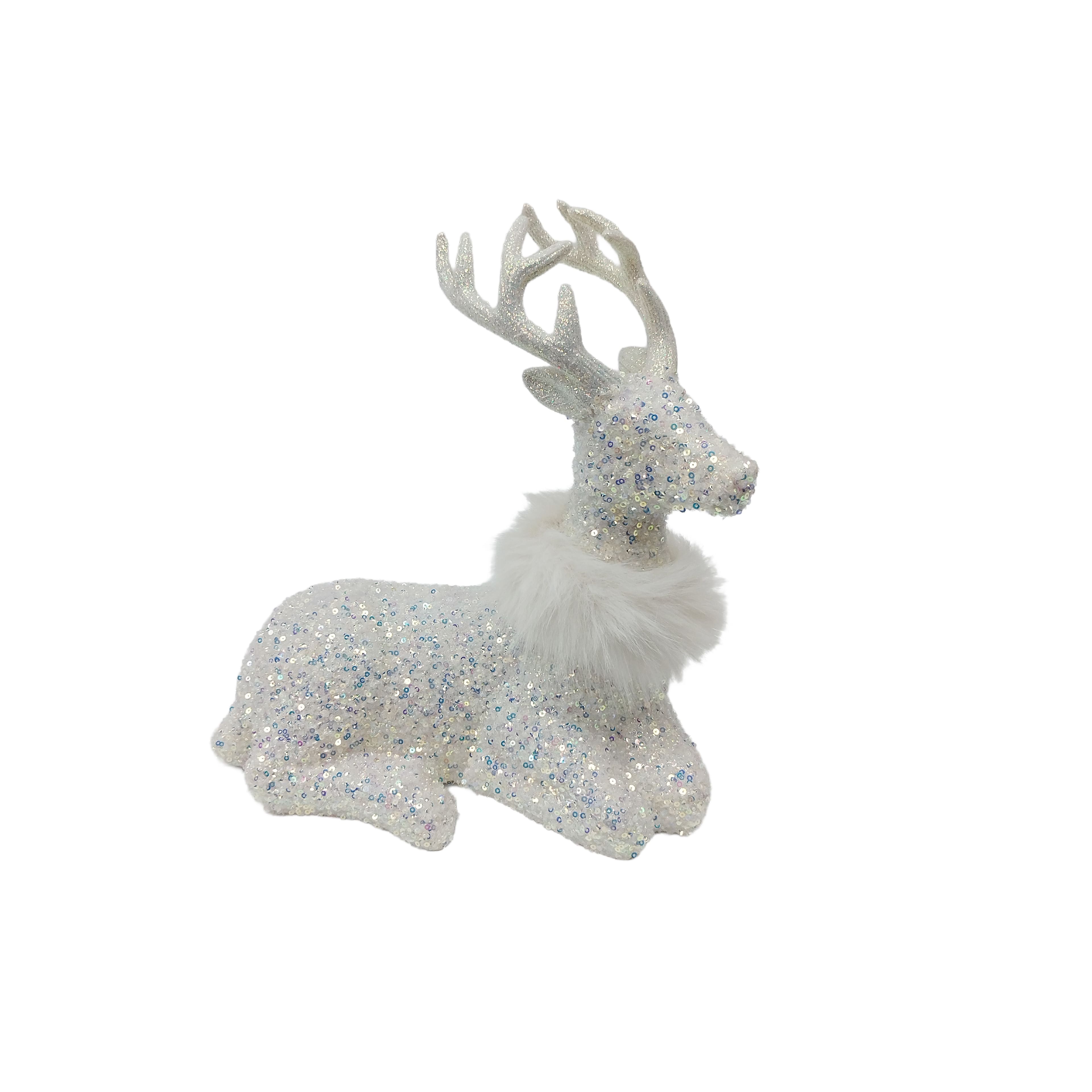 12.25&#x22; White Sitting Reindeer with Faux Fur &#x26; Sequins by Ashland&#xAE;