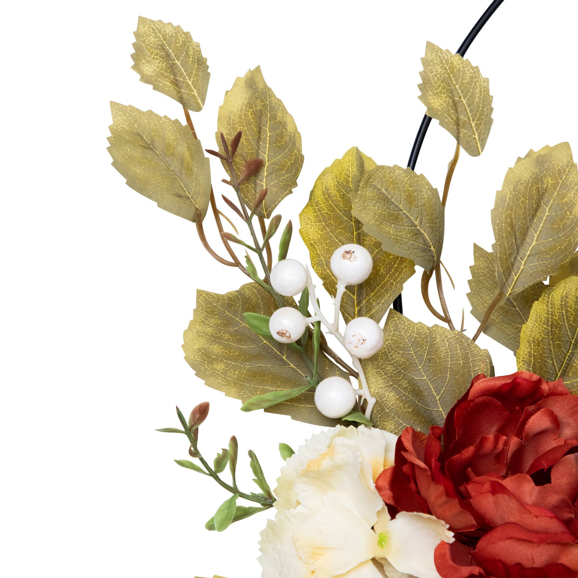 21&#x22; Autumn Harvest Artificial Floral Half Wreath with Fall Foliage