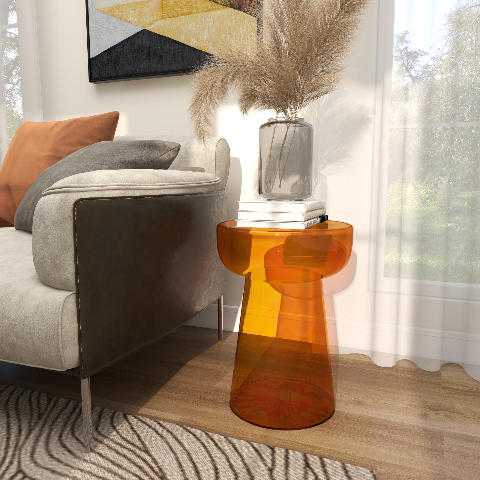 Orange Glass Modern Accent Table