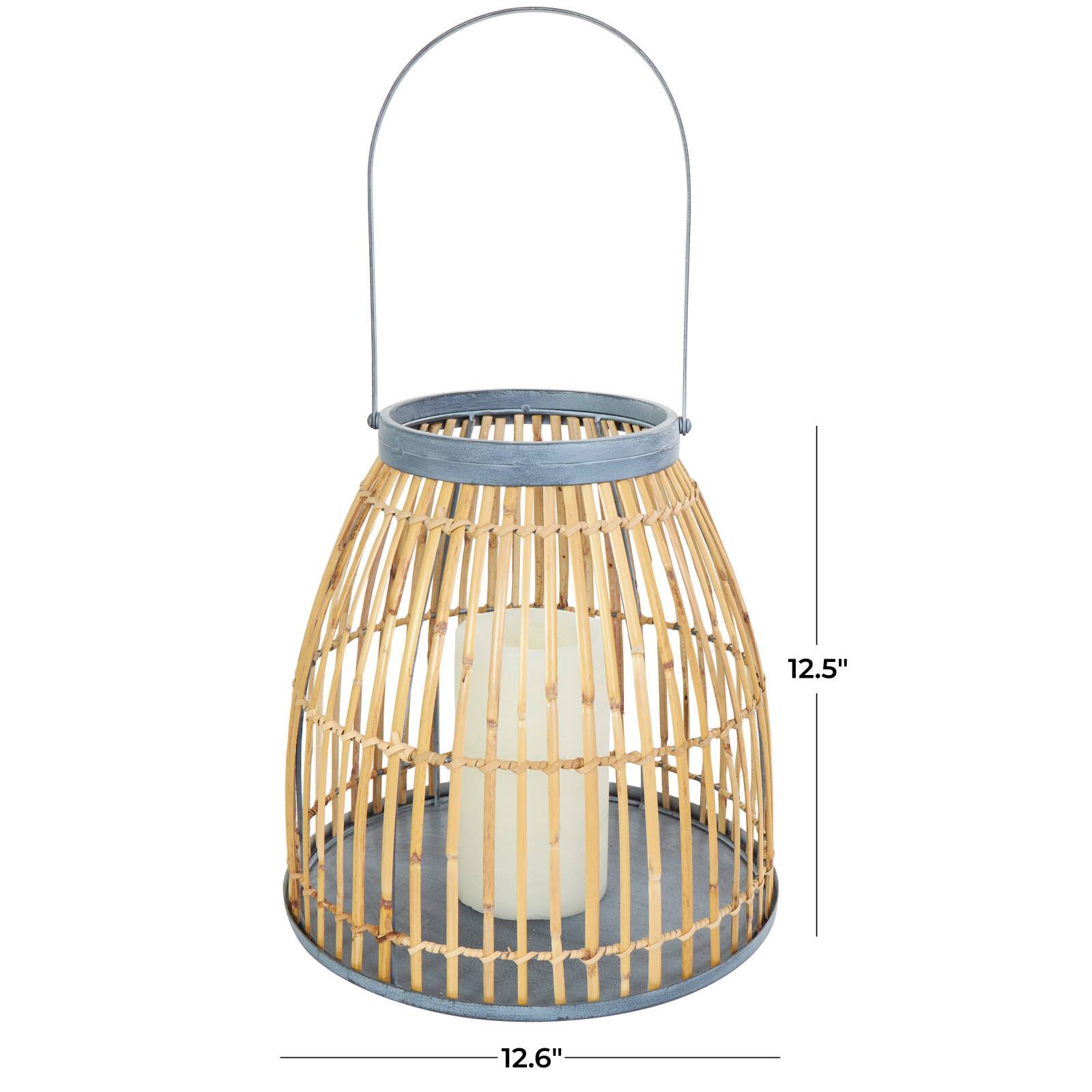 13&#x22; Brown Bamboo Woven Caged Candle Lantern