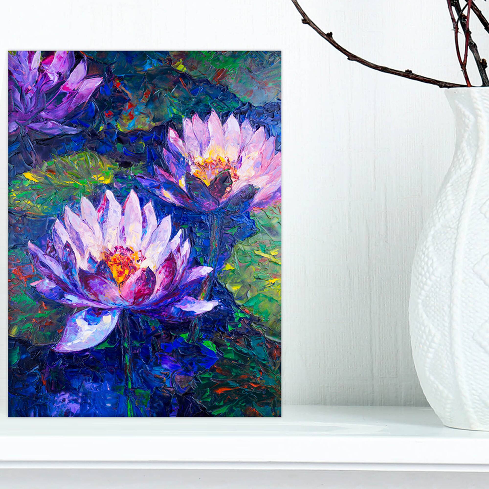 Designart - Blue Lotus Oil Painting - Floral Art Canvas Print