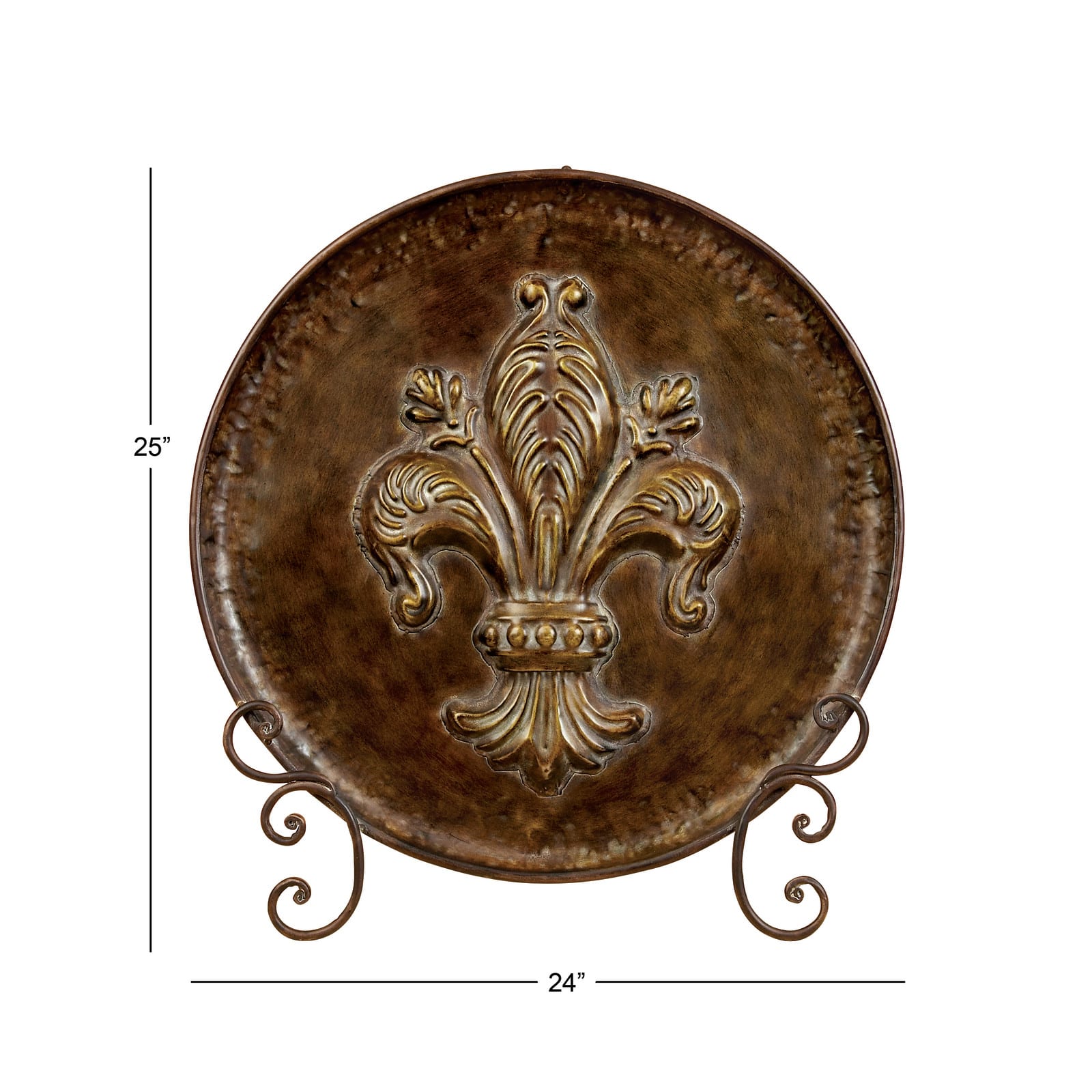 25&#x22; Traditional Decorative Iron Fleur de Lis Plate with Stand