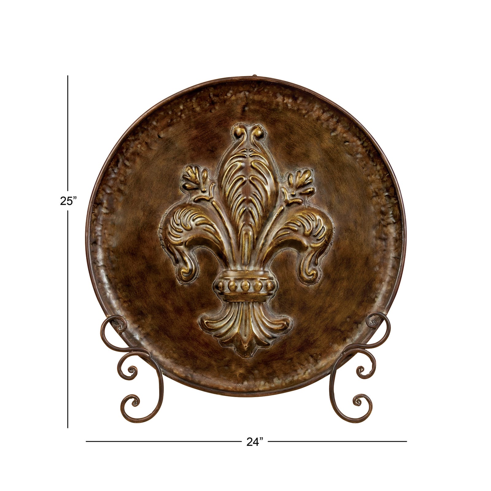 25" Traditional Decorative Iron Fleur de Lis Plate with Stand