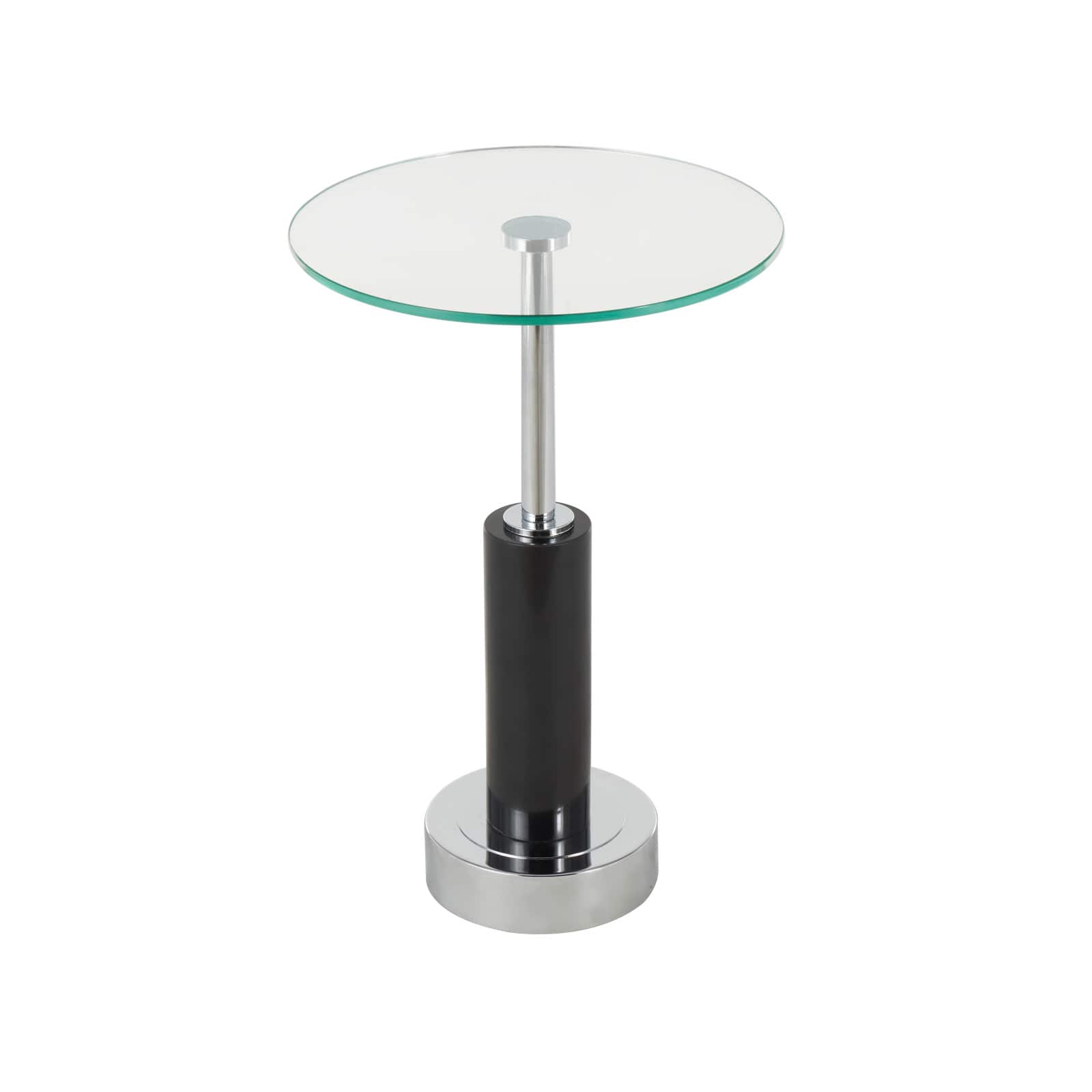 21" Black Marble Round Side End Accent Table with Silver Metal Rod & Base