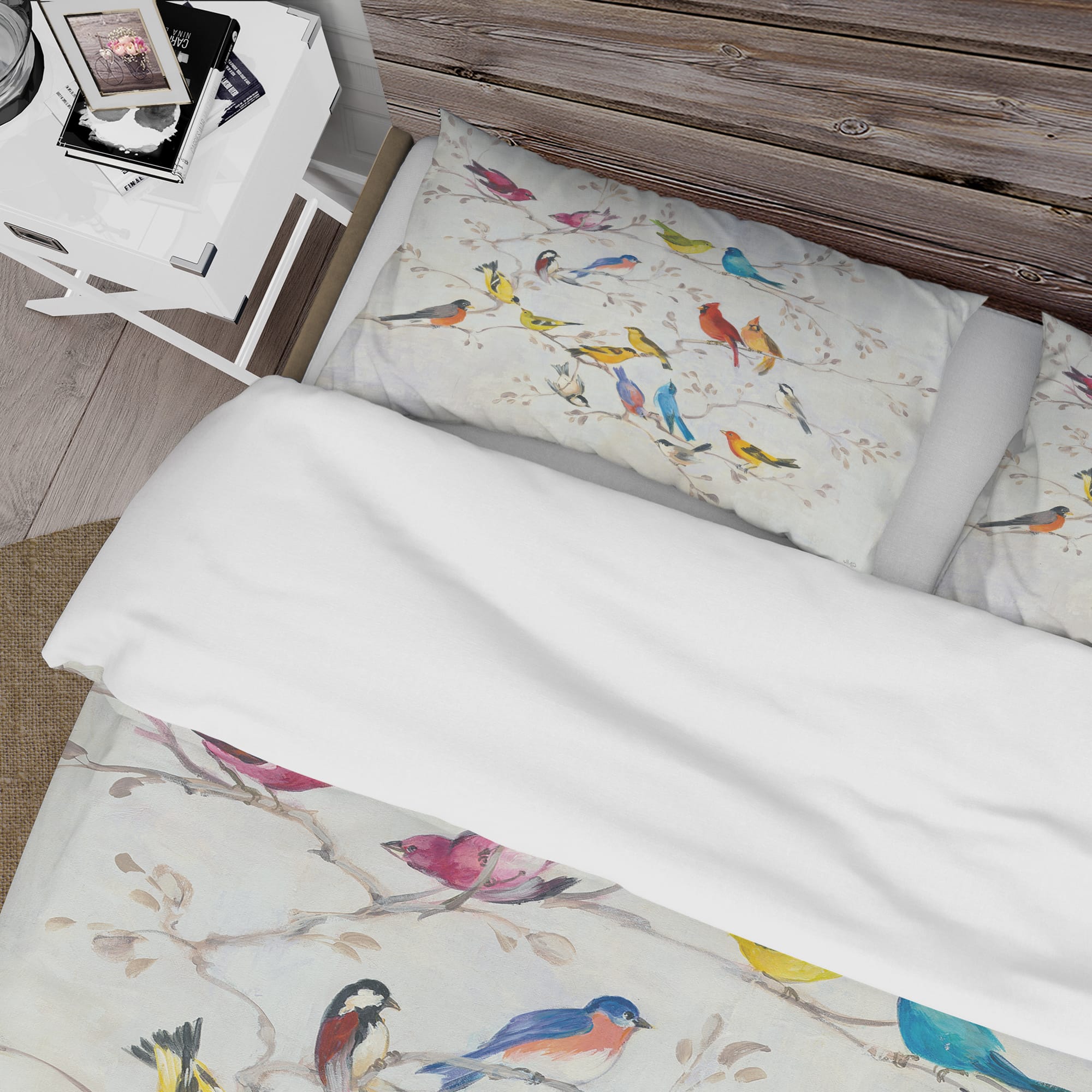Designart &#x27;Multi-Color Bird on Tree&#x27; Traditional Bedding Set - Duvet Cover &#x26; Shams