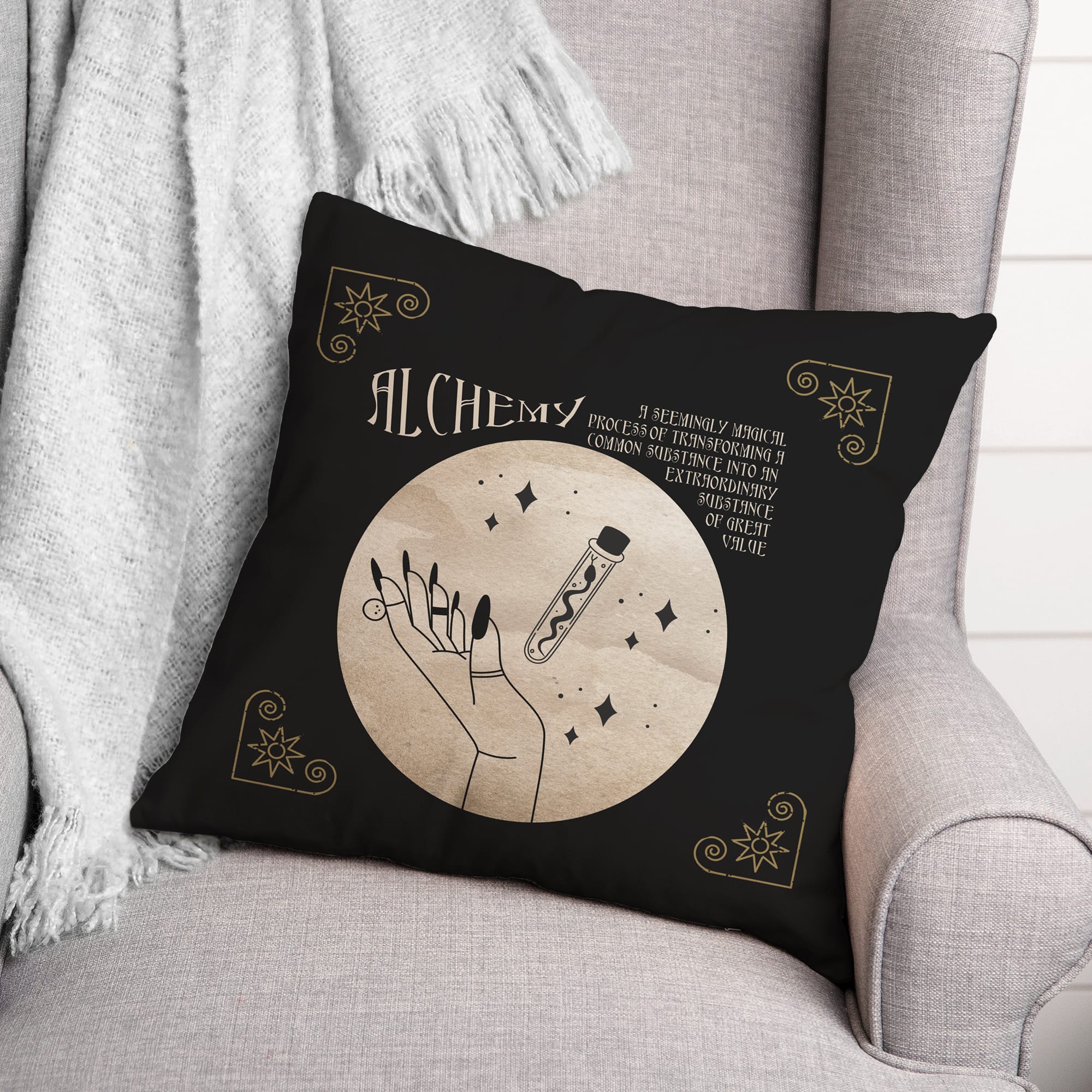 Alchemy Hand Potion 4 18&#x22; x 18&#x22; Throw Pillow