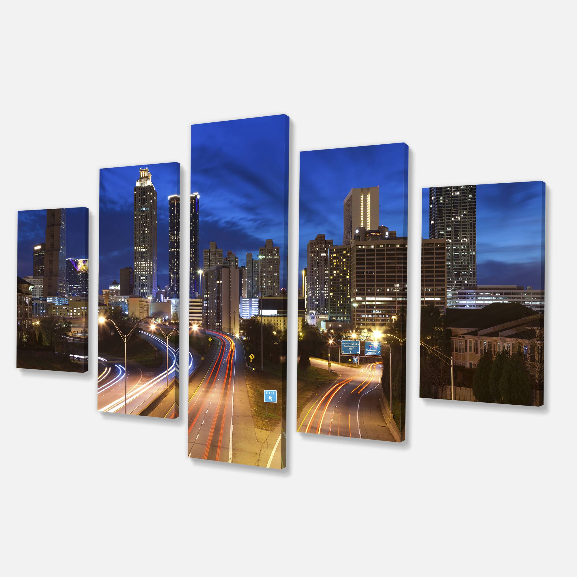 Designart - Atlanta Skyline Twilight Blue Hour - Blue - Cityscape Canvas Print