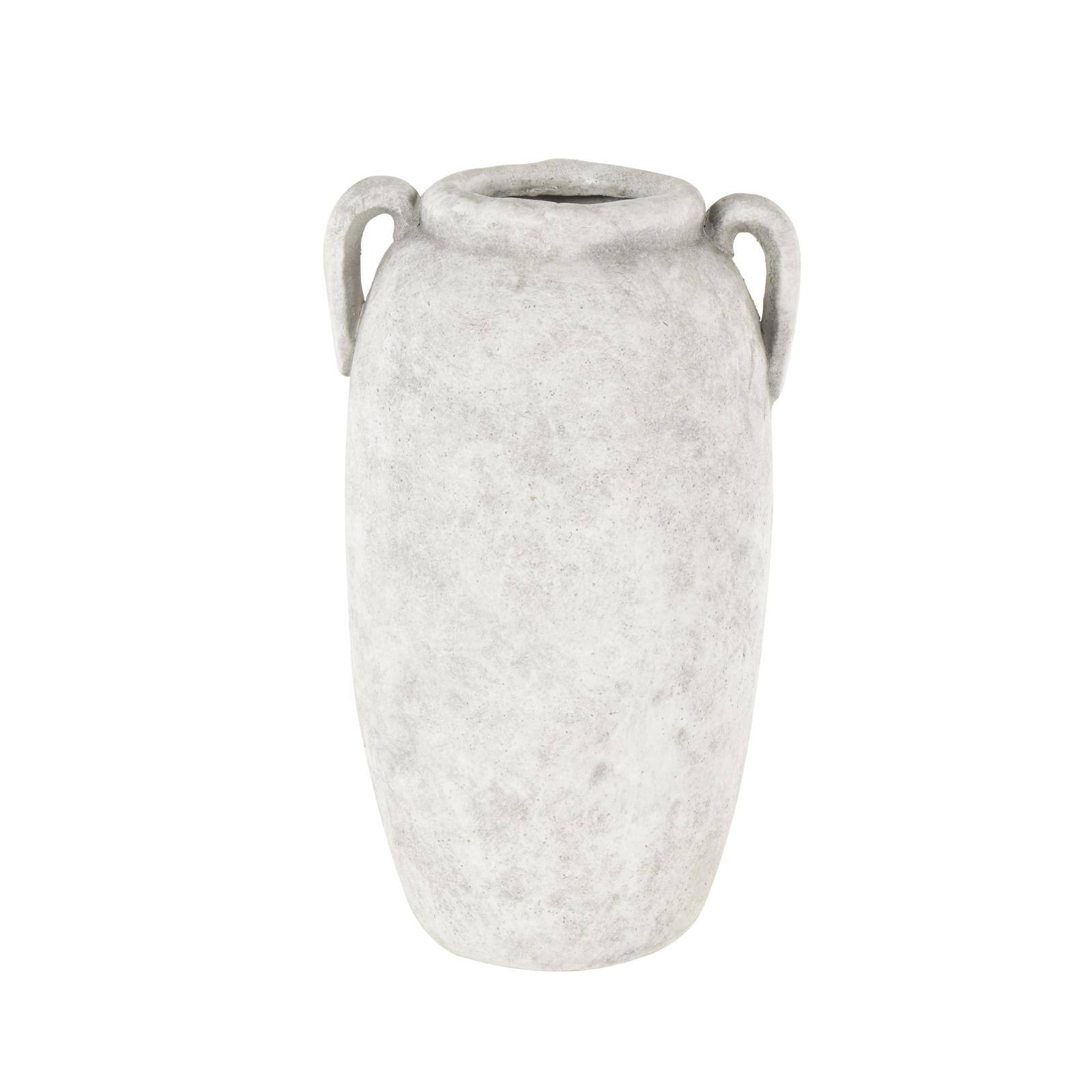 16.5" White Antique-Style Textured Ceramic Vase with and Handles