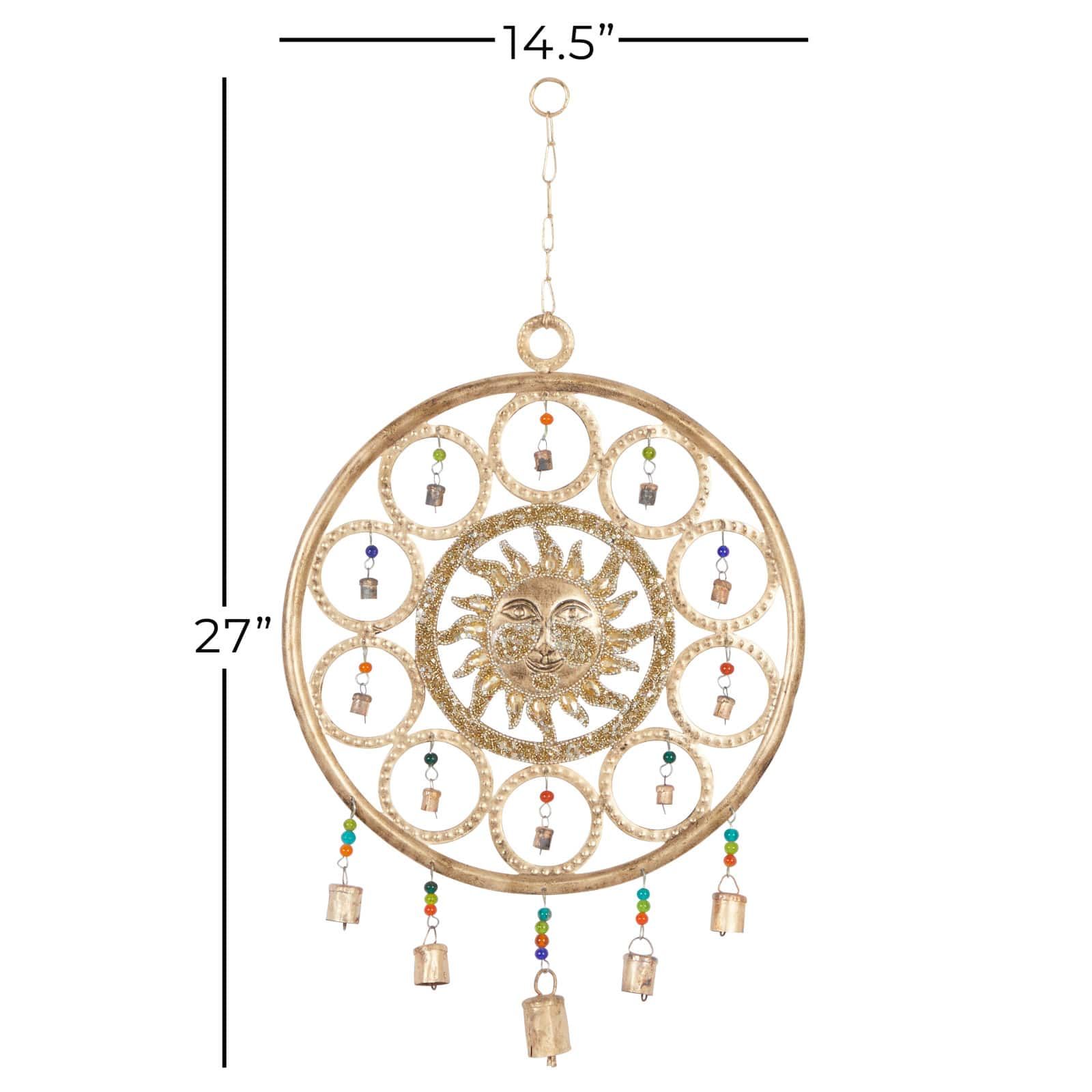 27&#x22; Gold Metal Sun Eclectic Windchime