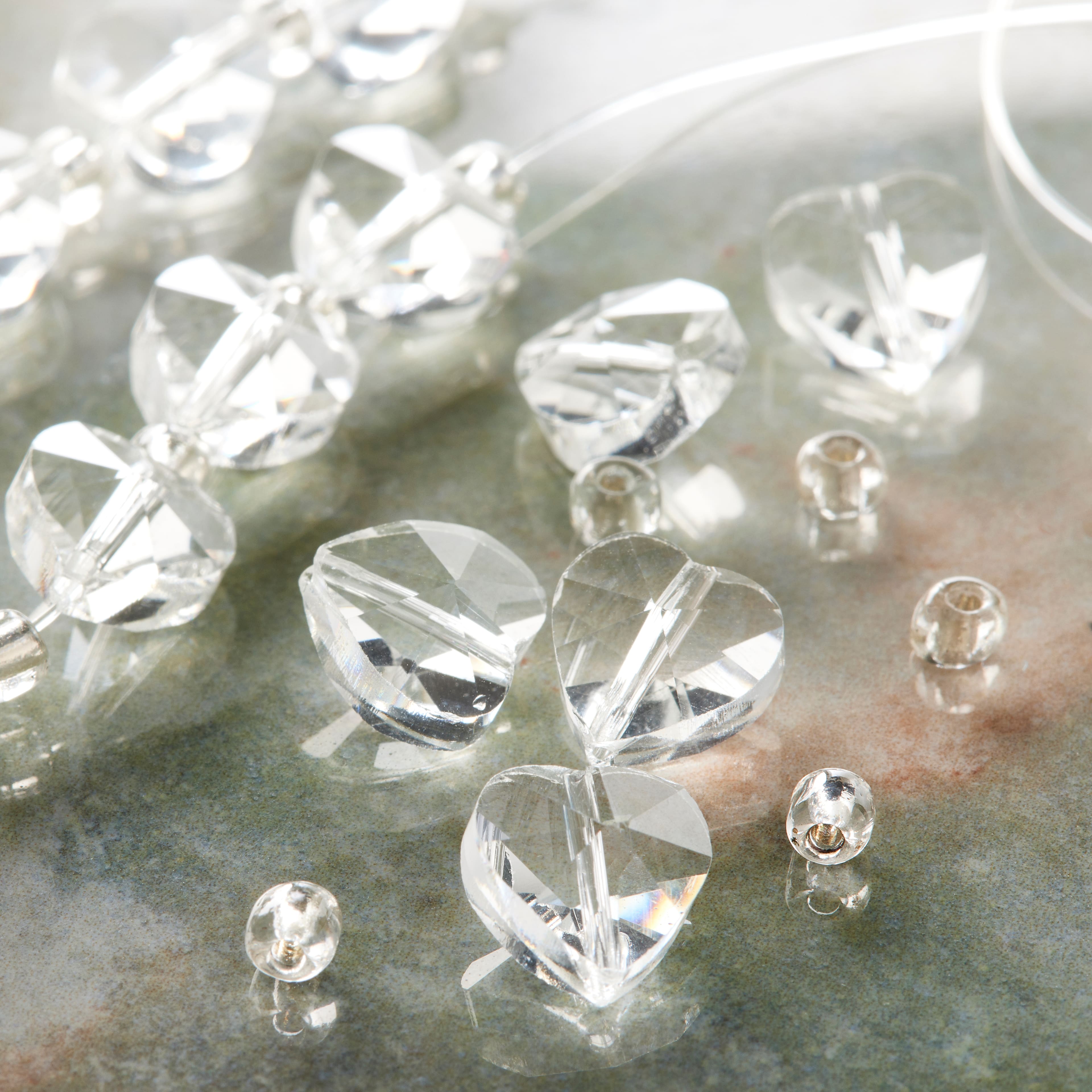 12 Pack: Clear Faceted Glass Heart Beads, 10mm by Bead Landing&#x2122;