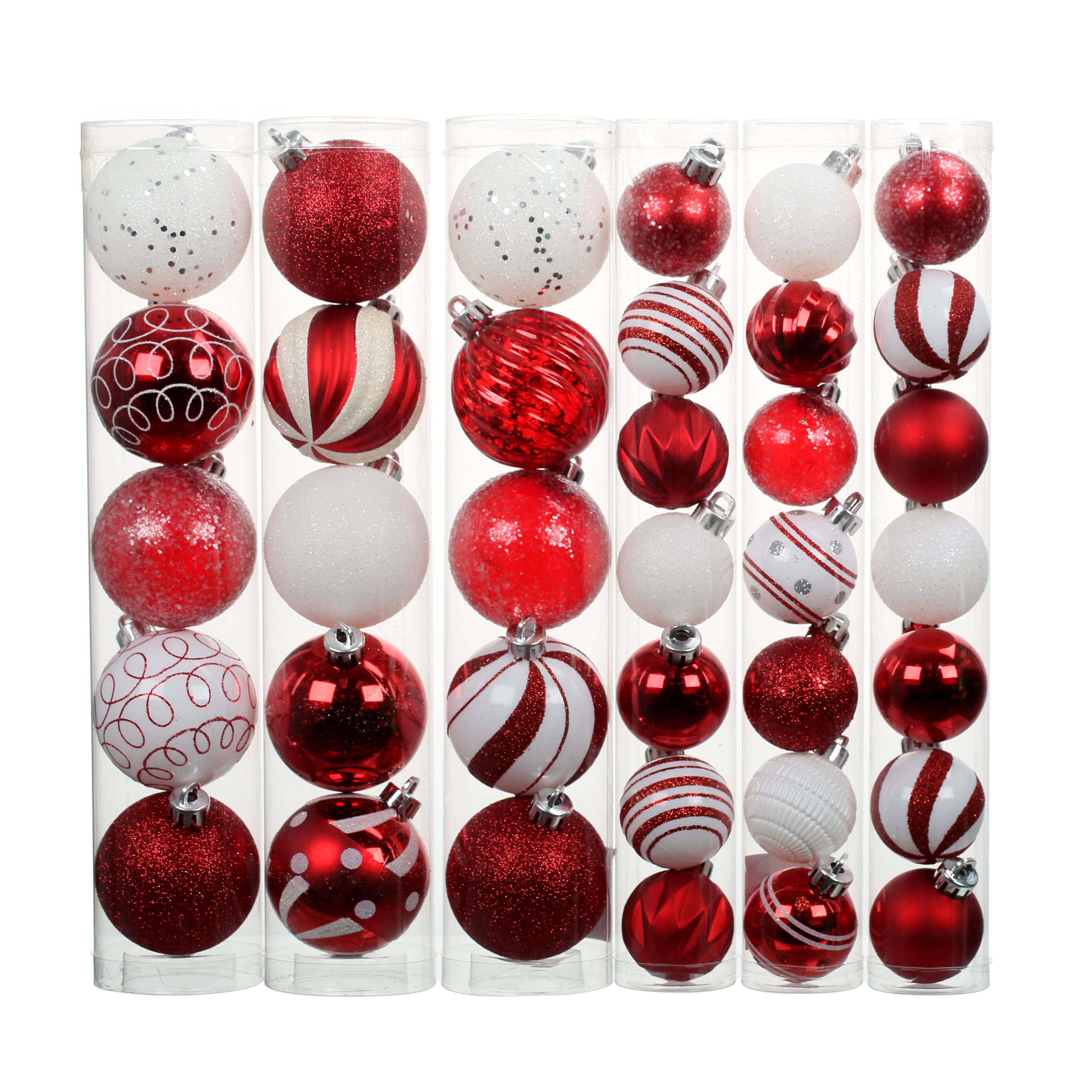 Assorted Red &#x26; White Ball Plastic Ornament Tube by Ashland&#xAE;, 1pc