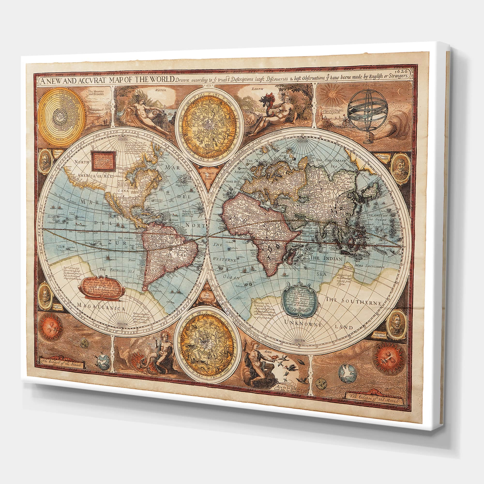 Designart - Ancient Map of The World VIII - Vintage Canvas Wall Art Print